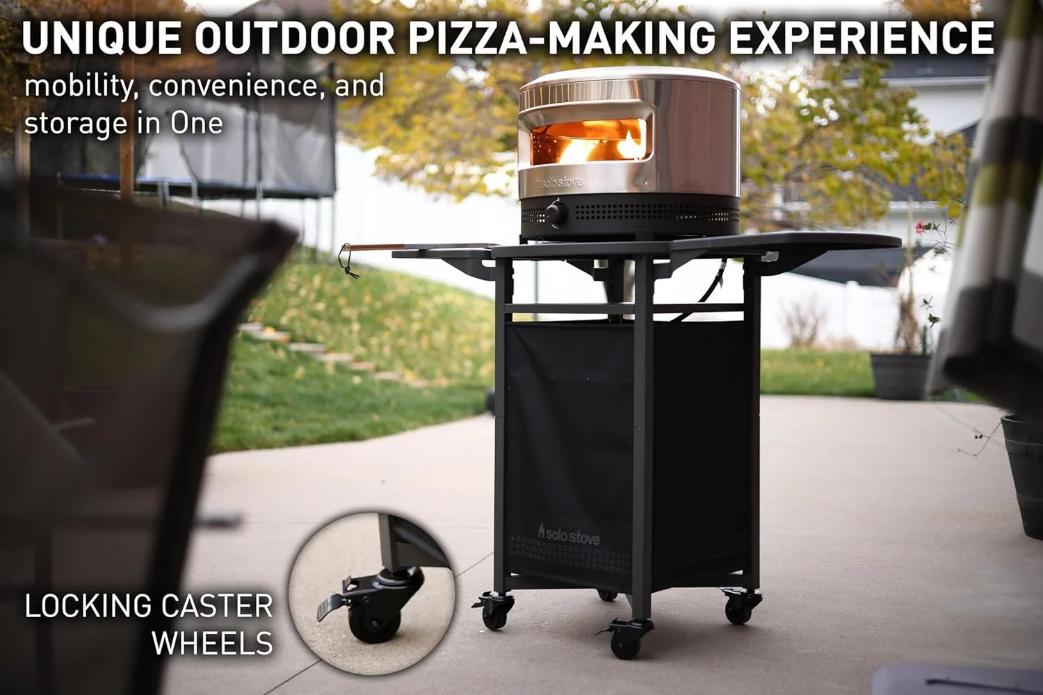 Solo Stove Pizza Oven Cart for Outdoor Pi Pizza Ovens | Portable Pizza Oven Table, Compatible with the Entire Pi Family, Locking Wheels, Foldable Shelves, Steel, Height: 35.75 in, Weight: 43 lb