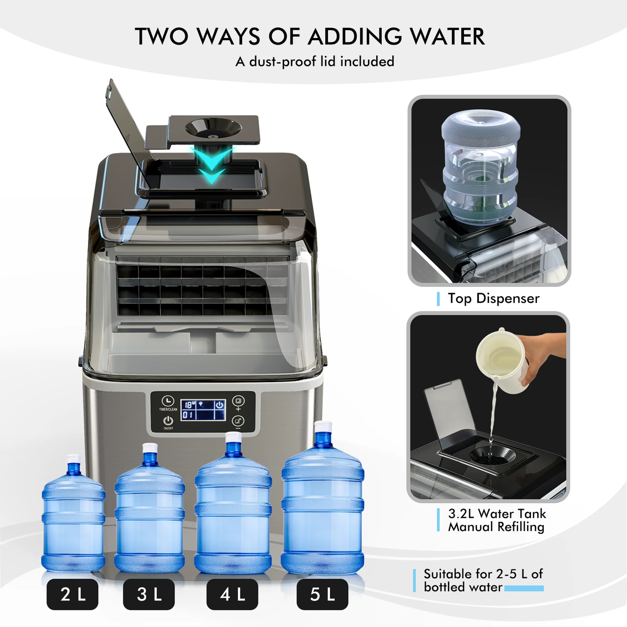Portable Ice Maker 40Lbs/24H Countertop Self-Cleaning with Ice Scoop and Basket(40 lbs) - Image 8