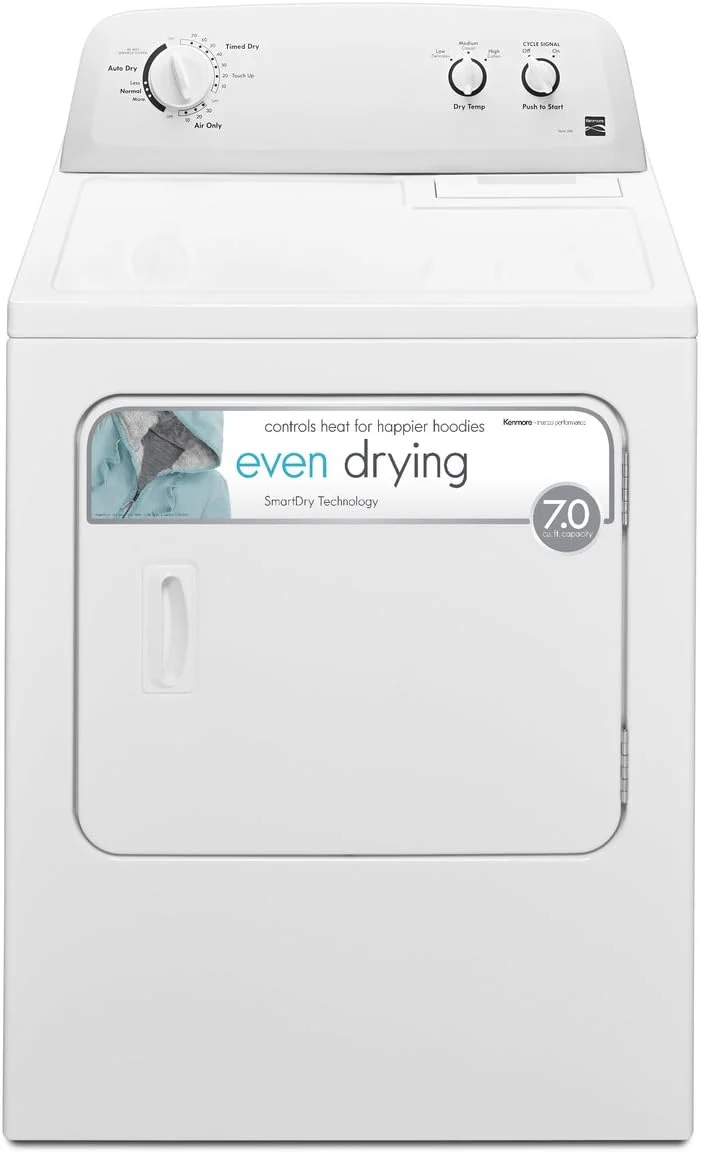 29′′ Front Load Electric Dryer with Wrinkle Guard and 7.0 Cubic Ft. Total Capacity. White