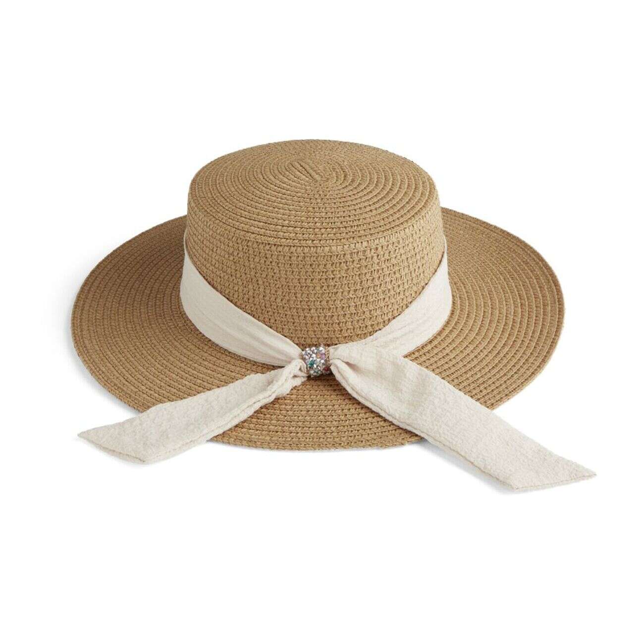 Chapeau de paille avec ruban beige églantine
