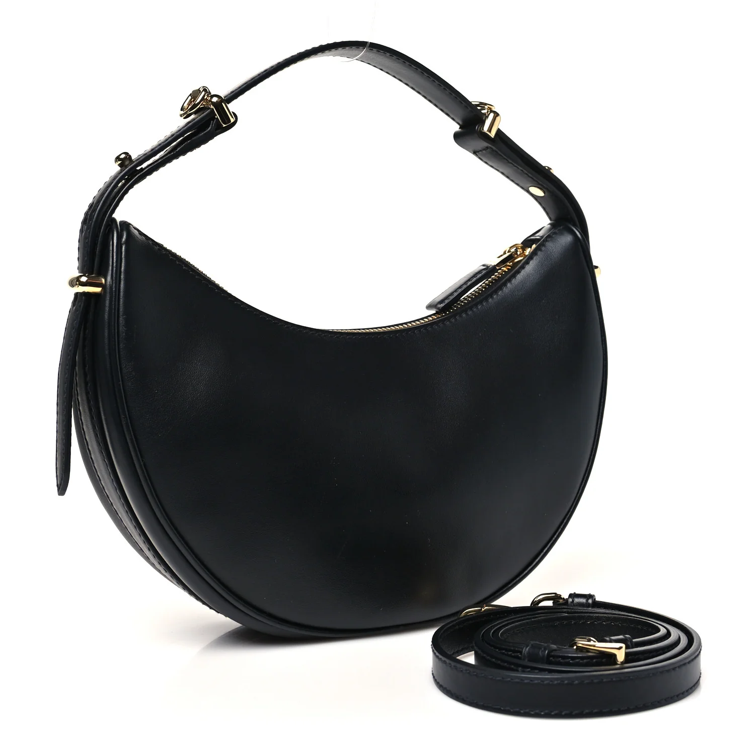 Soft Calfskin Arque Shoulder Bag Black