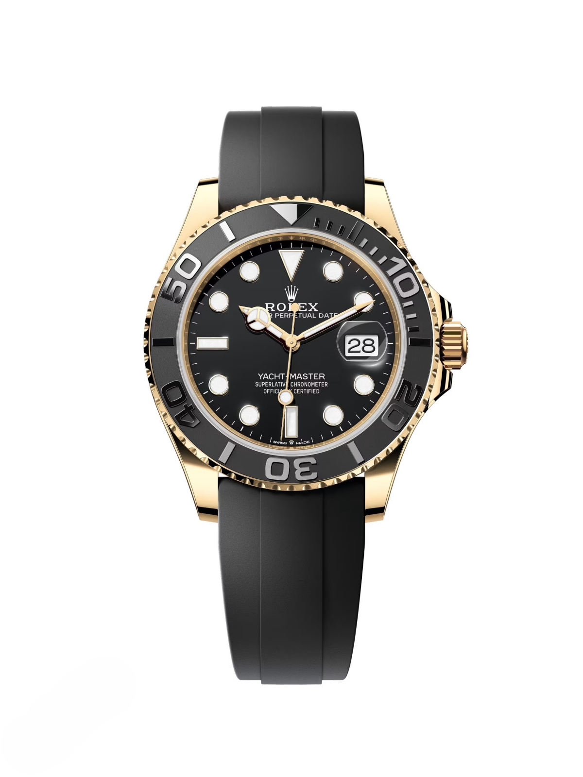 [Super Clone]RLX Yacht-Master 42mm Yellow Gold  Watch - Black Dial - Rubber Strap 226658