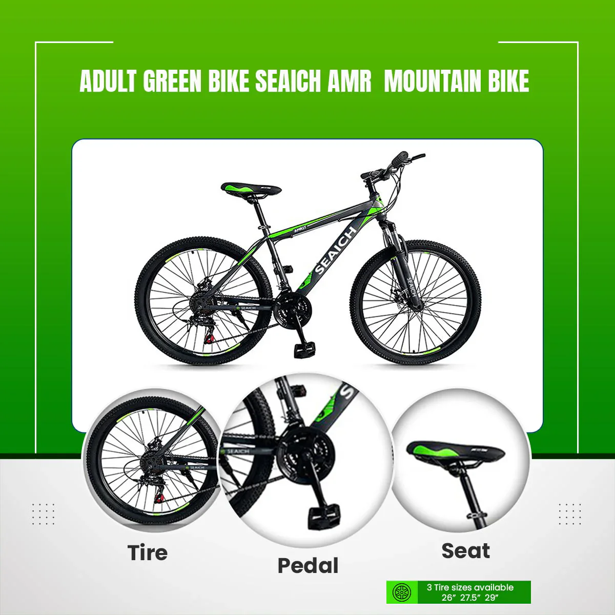 Adult Green Bike SEAICH AMR 29 Wheel Mountain Bike 26 - 29 Wheel Options