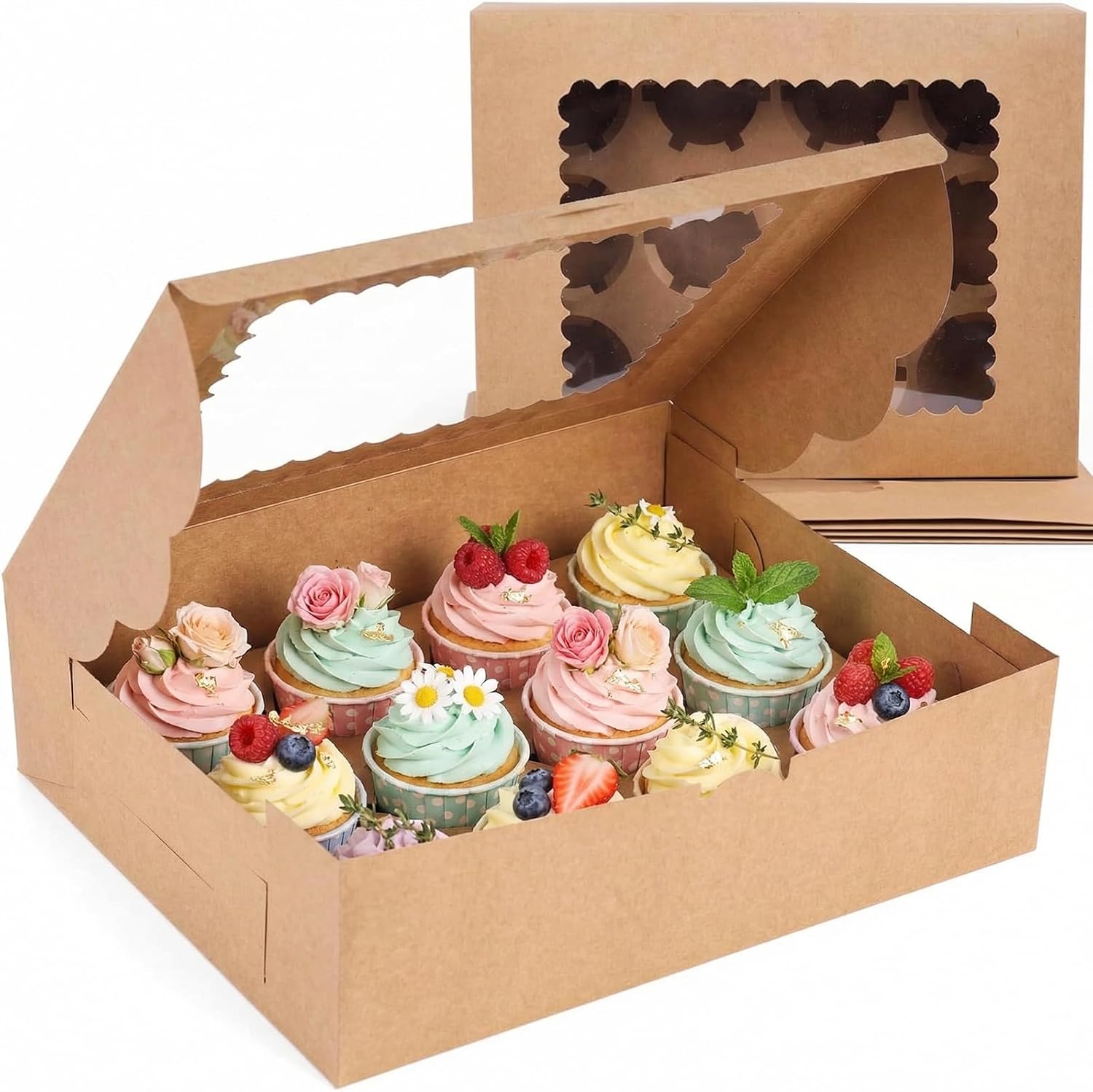 VGOODALL 12 Count Cupcake Boxes, 12 PCS Cupcake Holder with Window