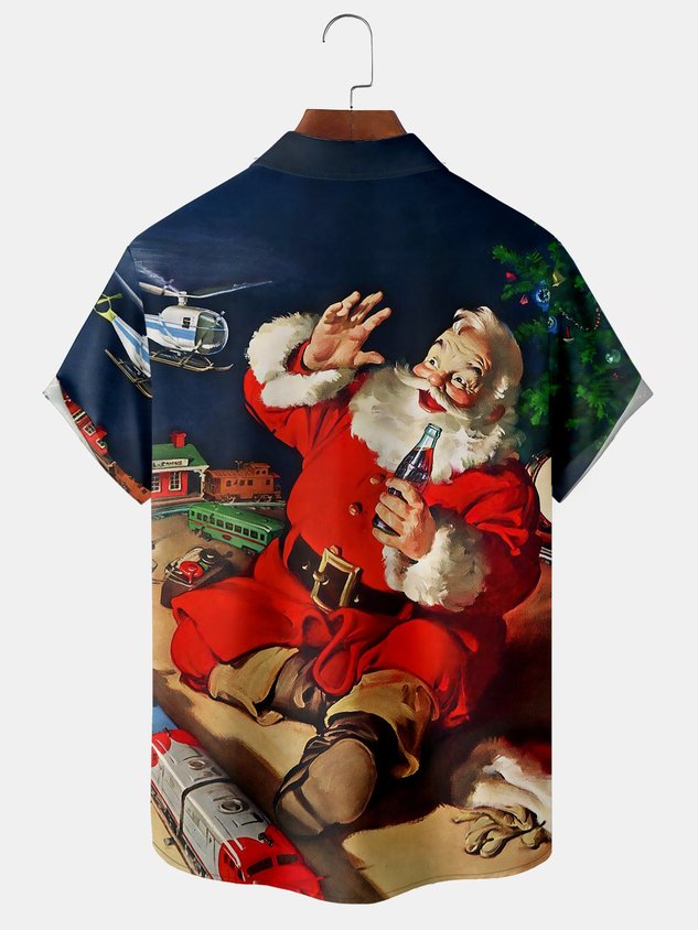 Chemise hawaïenne décontractée à manches courtes avec poche poitrine, collection Noël pour homme