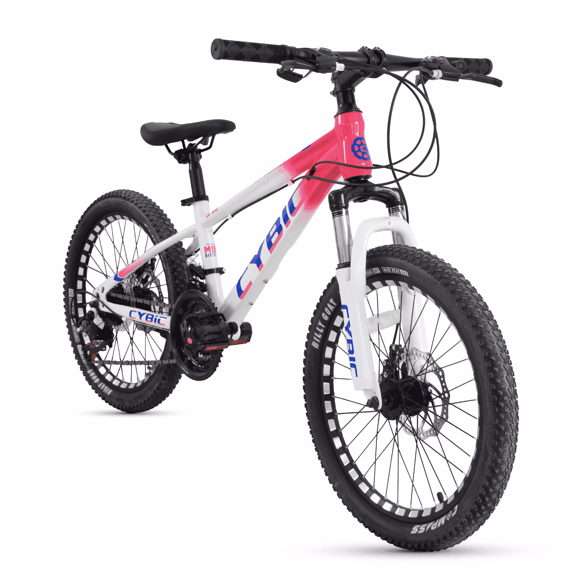 CYBIC 20 Mountain Bikes Iron Bicycle, Disc Brakes, 21 Speed, White Pink
