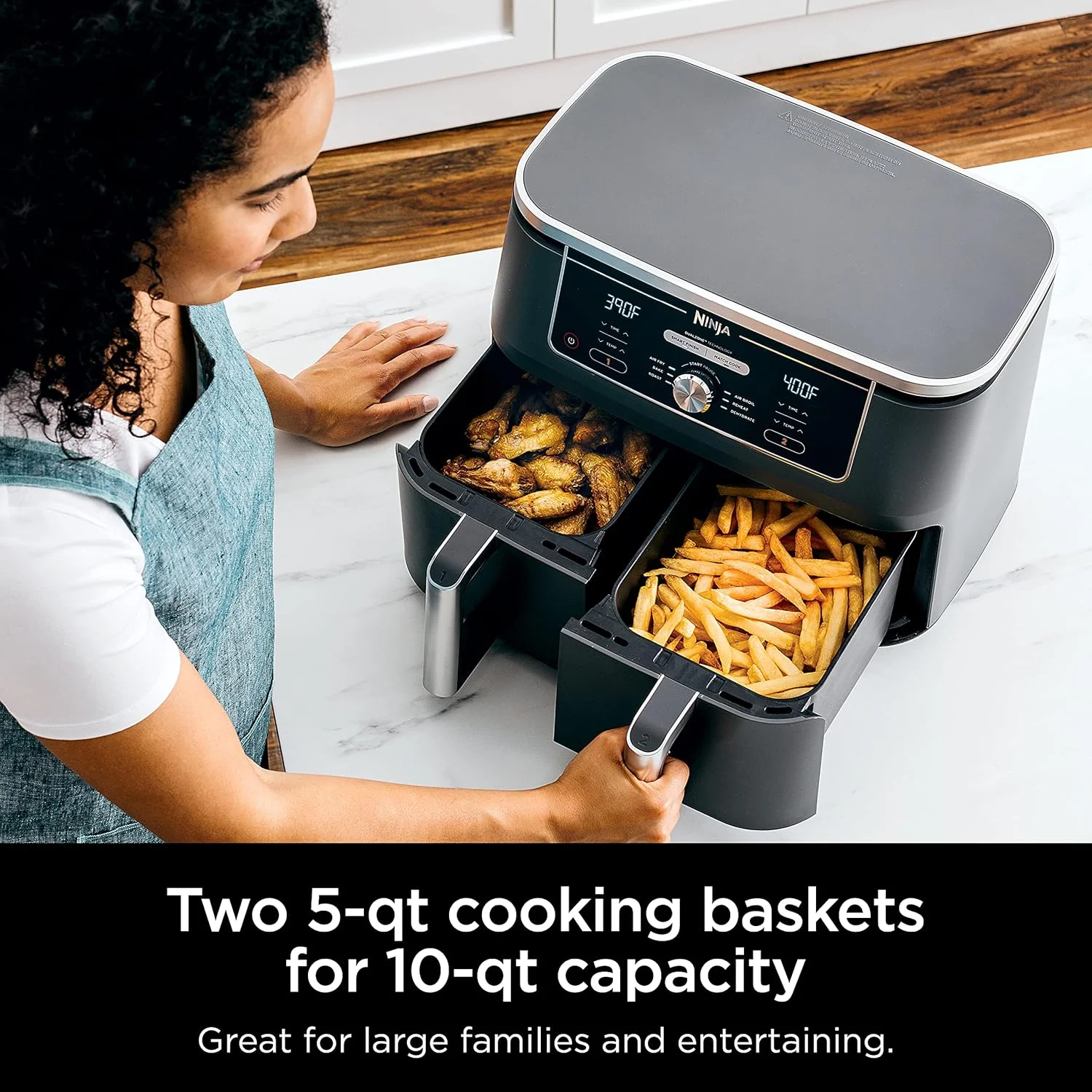 Friteuse à air Ninja Foodi 6-en-1 FlexBasket avec MegaZone de 7 pintes et séparateur de panier