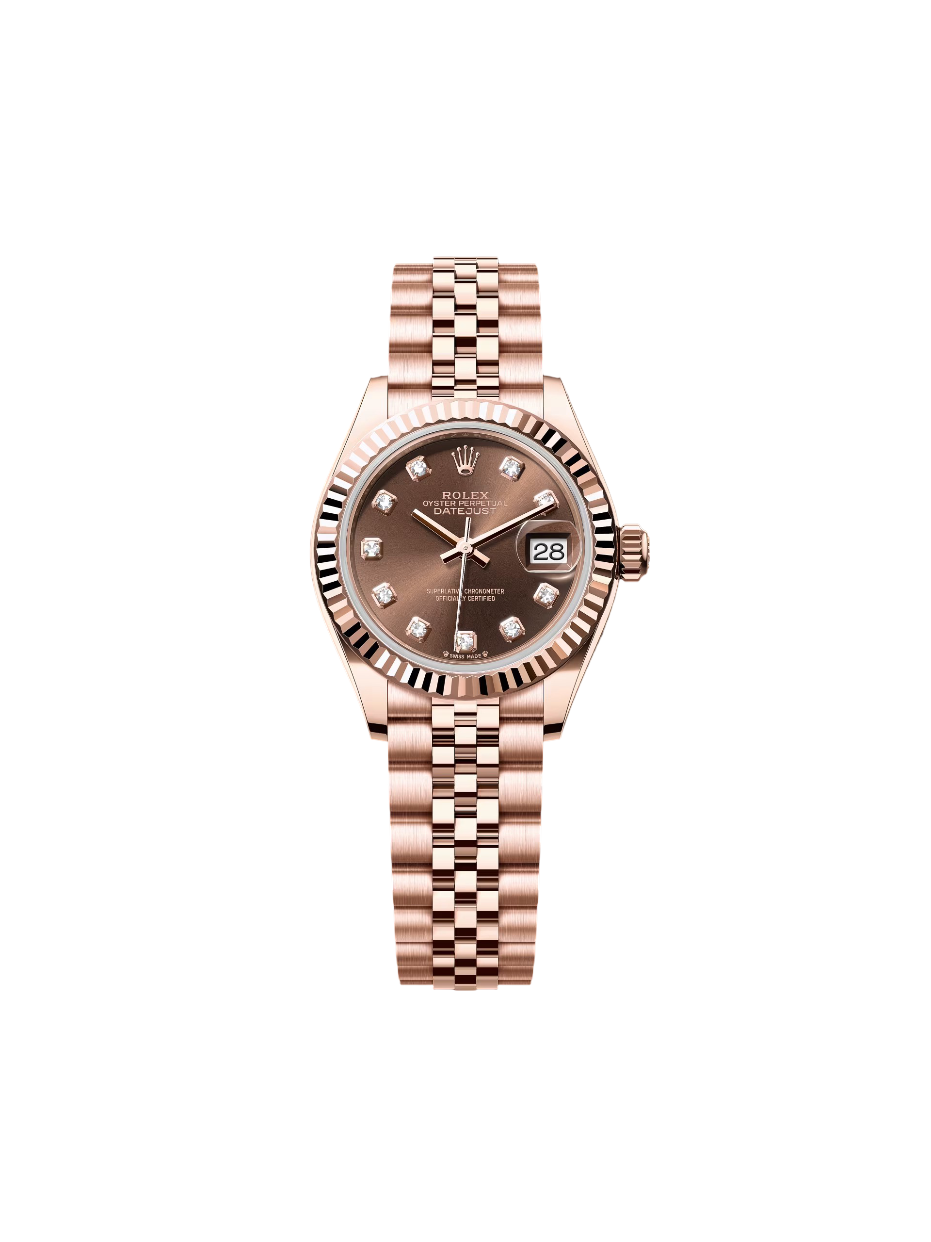 【Super Clone】RLX Lady-Datejust 28mm 279175 Chocolate Diamond-Set Dial President Everose Gold