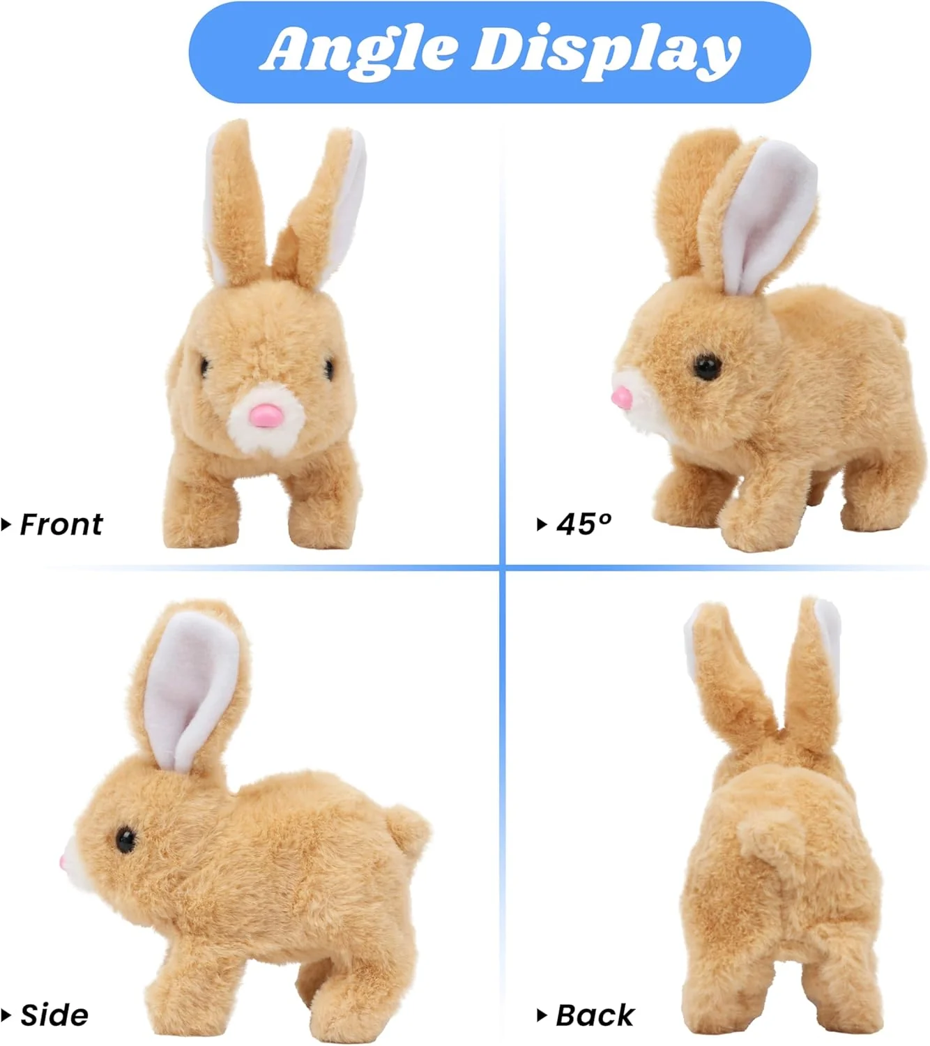 Interactive Hopping Rabbit Electronic Plush Bunny Toy with Sounds and Movements, 7'' Brown