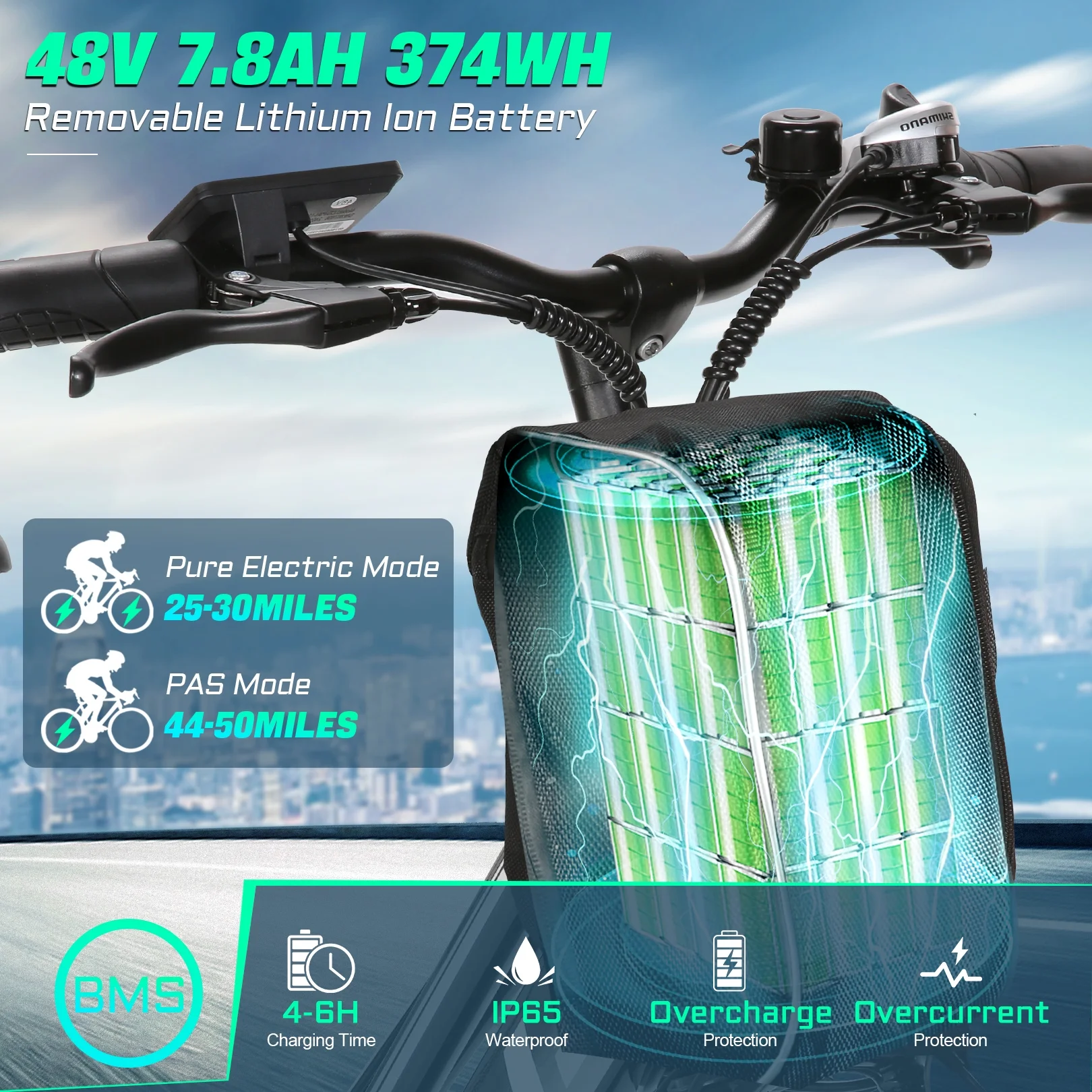 26" Electric Bike for Adults, 500W Electric Cruiser Bike, 48V/7.8Ah Removable Battery, 7 Speed, City Commuting E-bike, UL2849(Red) - Image 4