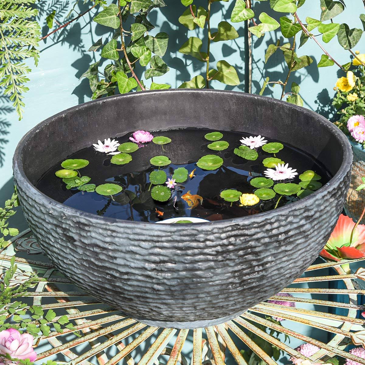 Sungmor Hydroponic Planter Large Garden Bowl Micro Landscape Succulent Pot - 15.6 inch Diameter 0.5 inch Thickened Big Water Lily Container - Resin