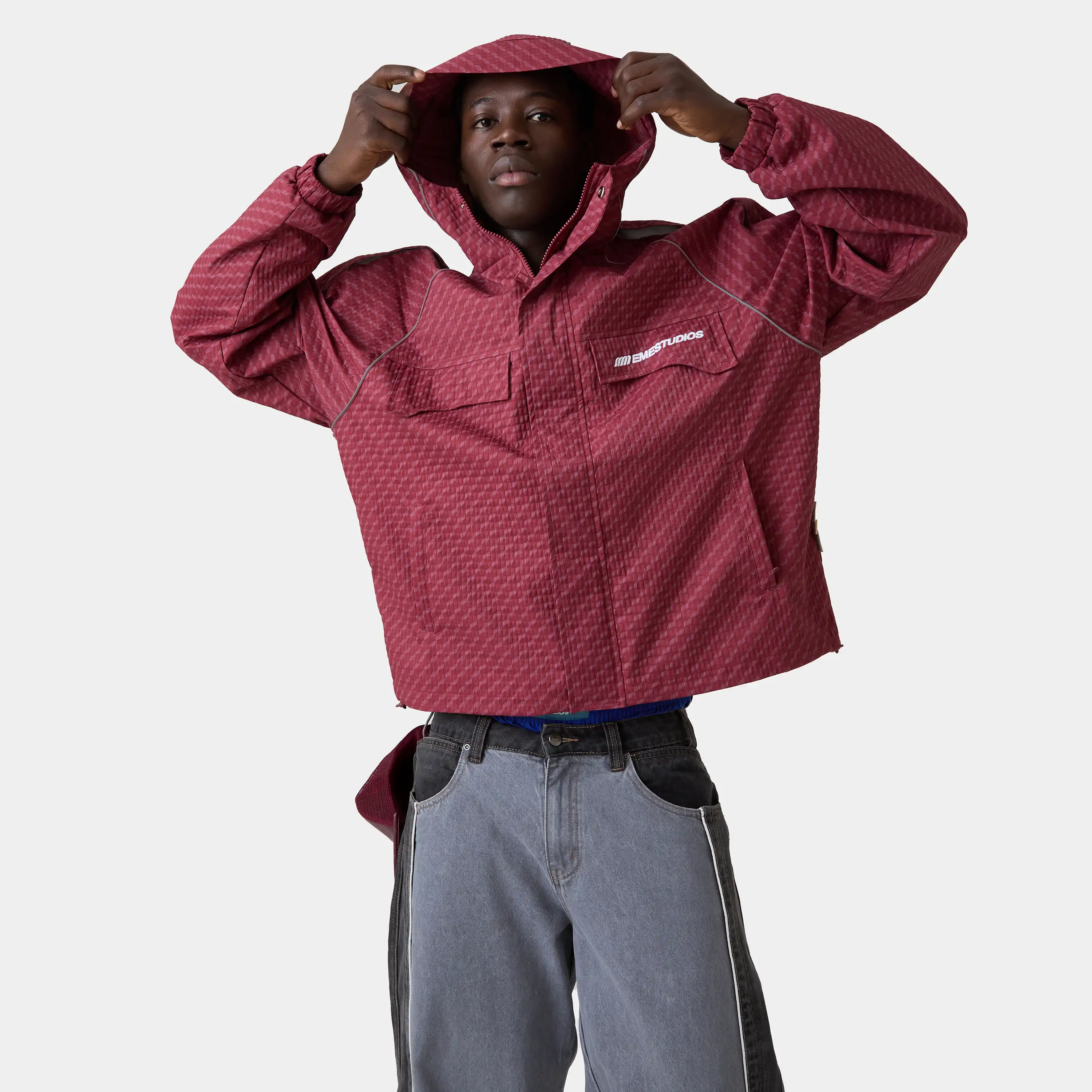 Echo Burgundy Grid Windbreaker