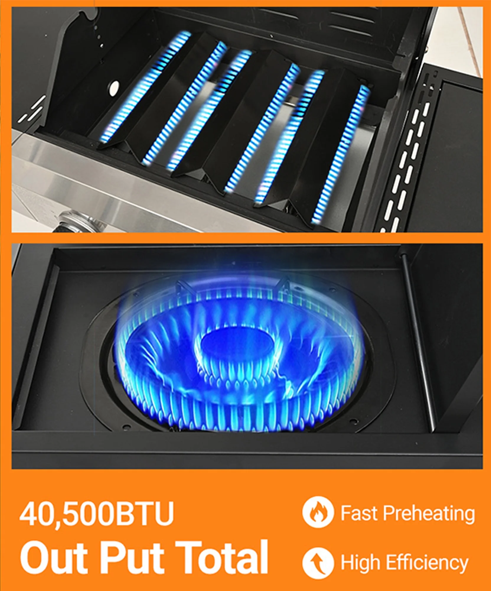 40,500 BTU Propane Gas Grill with Side Burner, Stainless Steel 3 Burner Barbecue Grill Portable on Wheels, with Bottle Opener, for Camping Patio Outdoor Cooking(40500) - Image 7