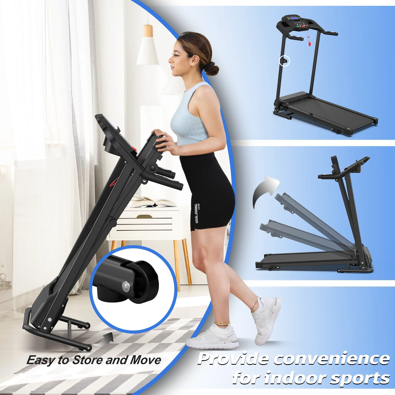 Foldable Electric Treadmill for Home, 2.5HP Quiet Brushless Folding Treadmill, 7.5 MPH, LCD Display, Heart Rate Sensor (Black)(MODEL 2 Black) - Image 6