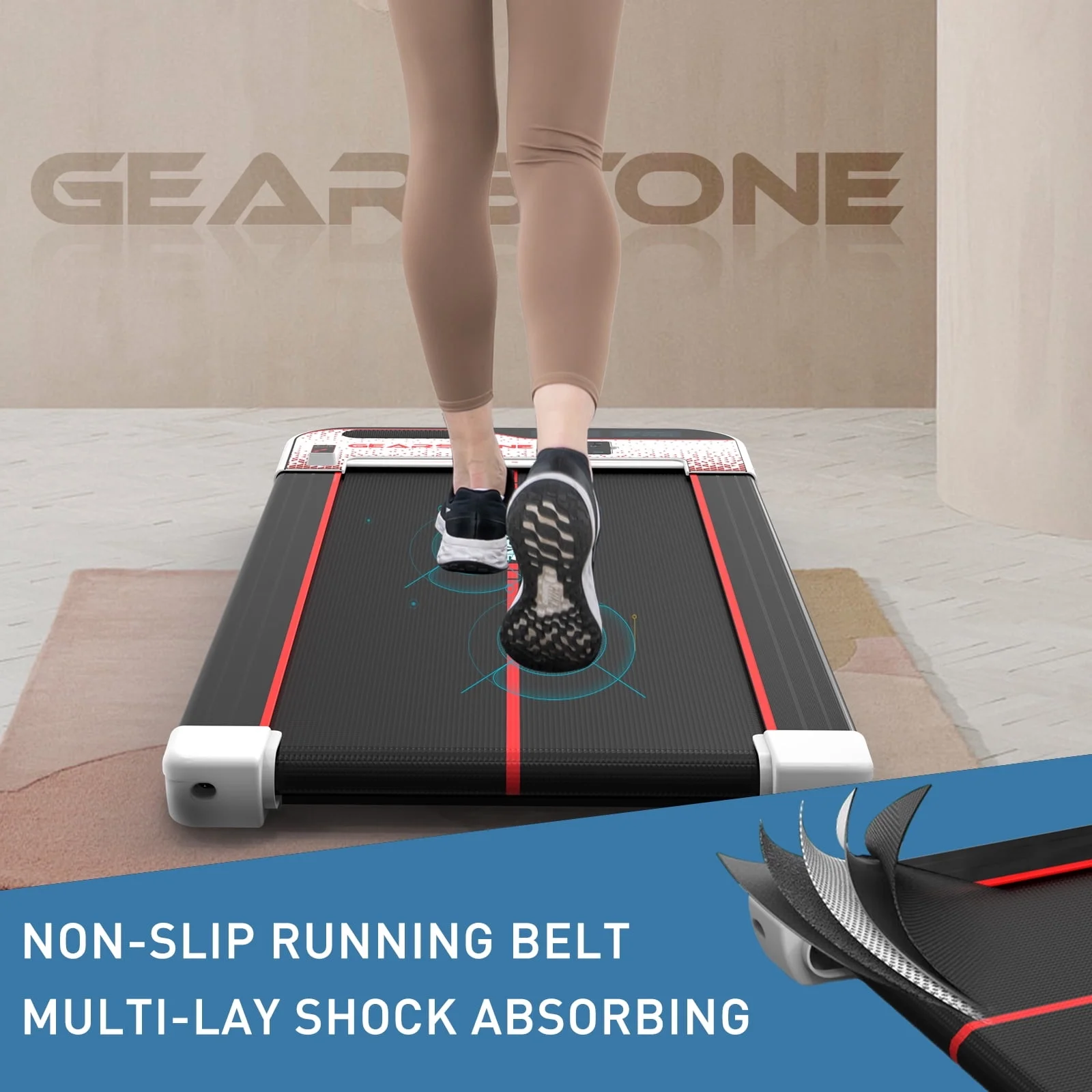 GEARSTONE Under Desk Treadmill with LCD Screen for 265 lb, Red - Portable