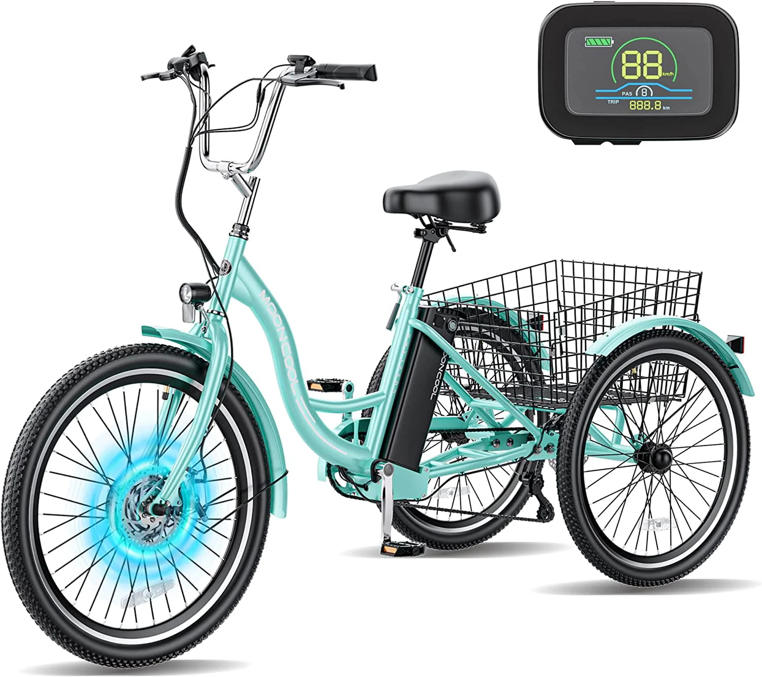 350W Motorized Electric Trike, 7 Speed 3 Wheel Electric Bicycle with 36V 10Ah Lithium Battery UL Certified, 24" Electric Tricycle for Adults with Rear Basket