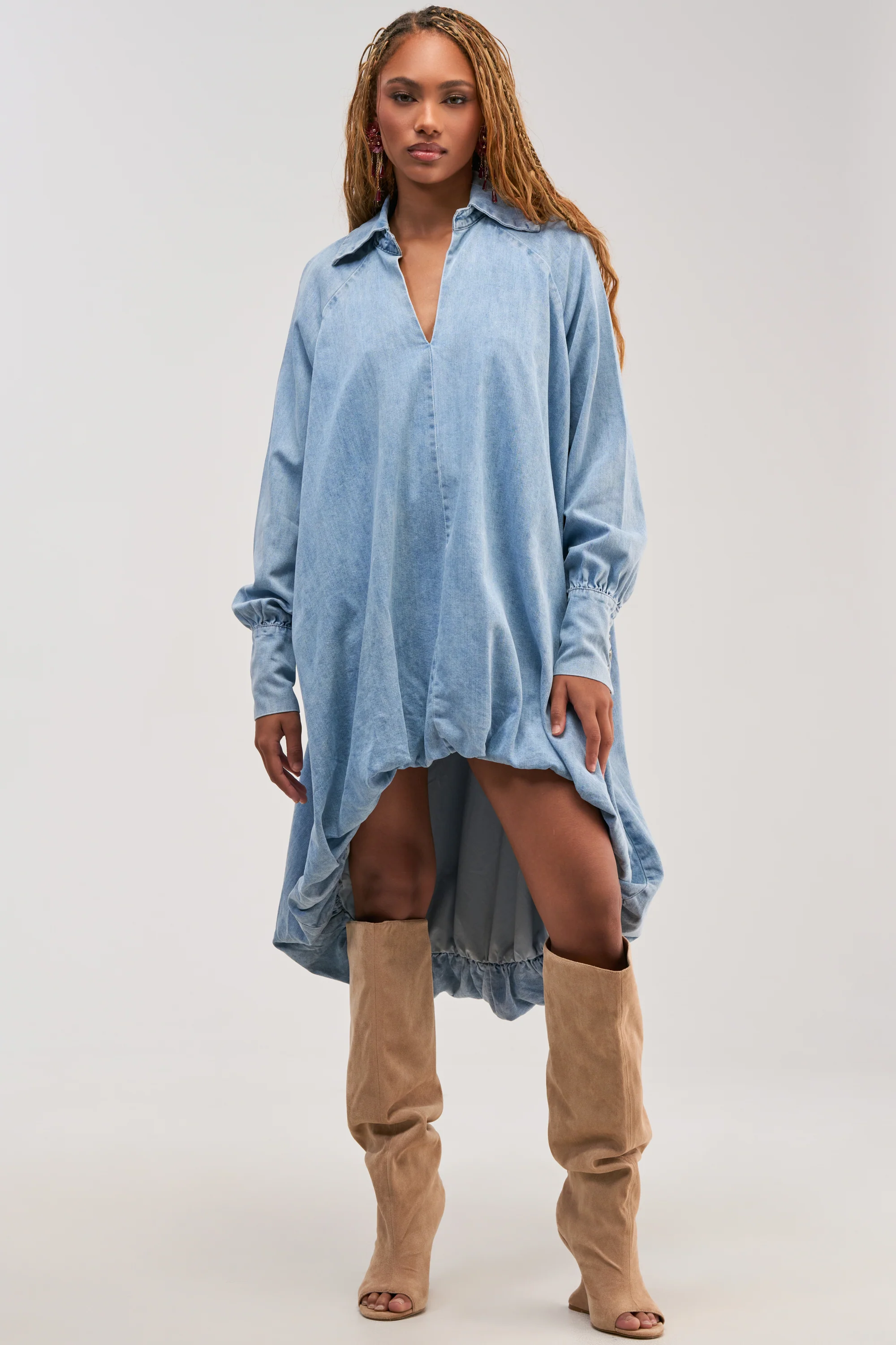 AMELIA DENIM HIGH-LOW DRESS - Akira Store