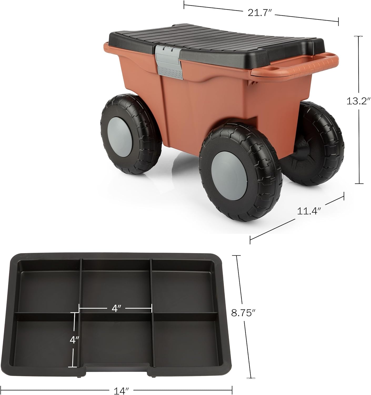 Pure Garden Rolling Garden Cart with Seat, Terracotta