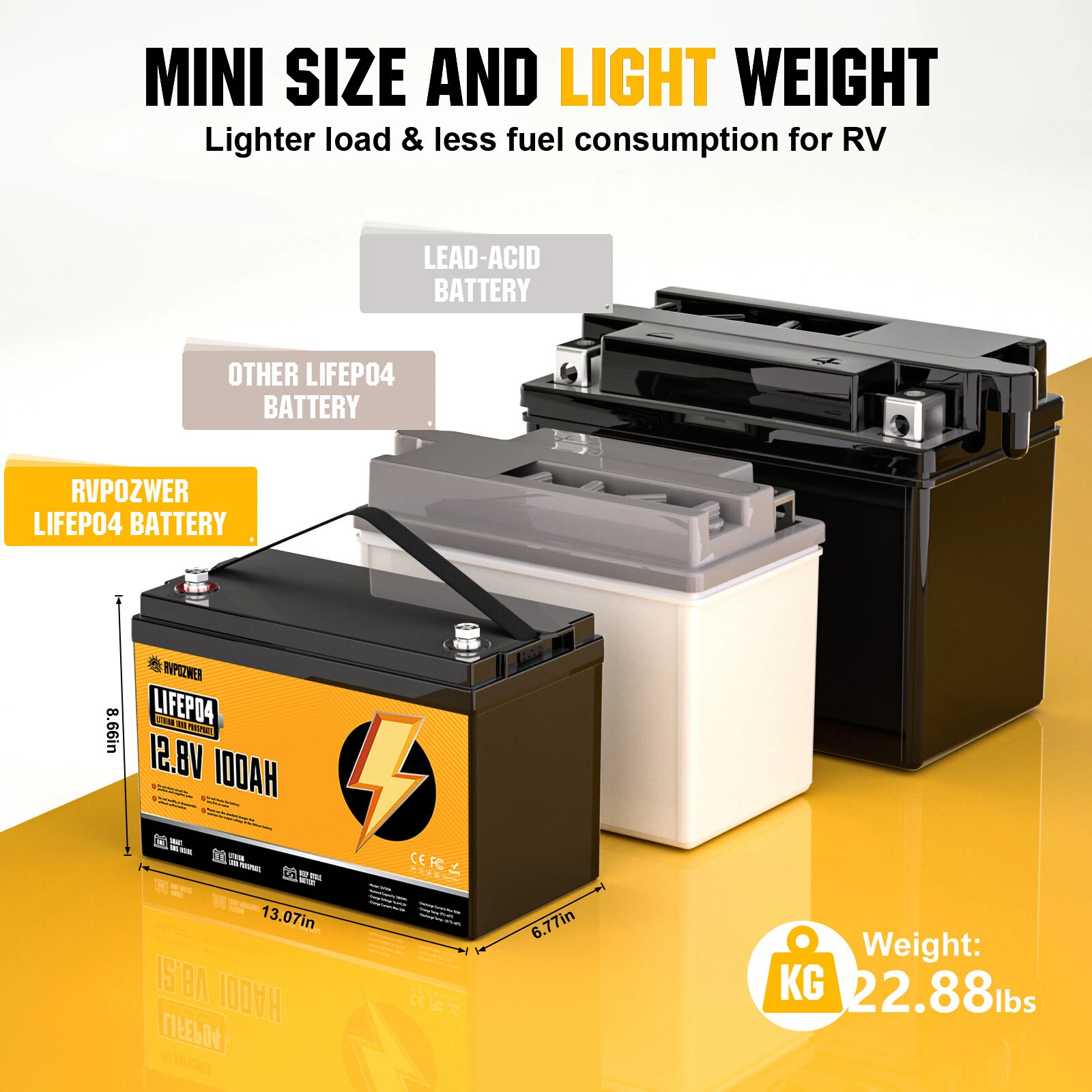 12V 100Ah LiFePO4 Battery with 100A BMS, 15000+ Deep Cycles, Lithium Battery for RV Home Marine Off-grid - Image 5
