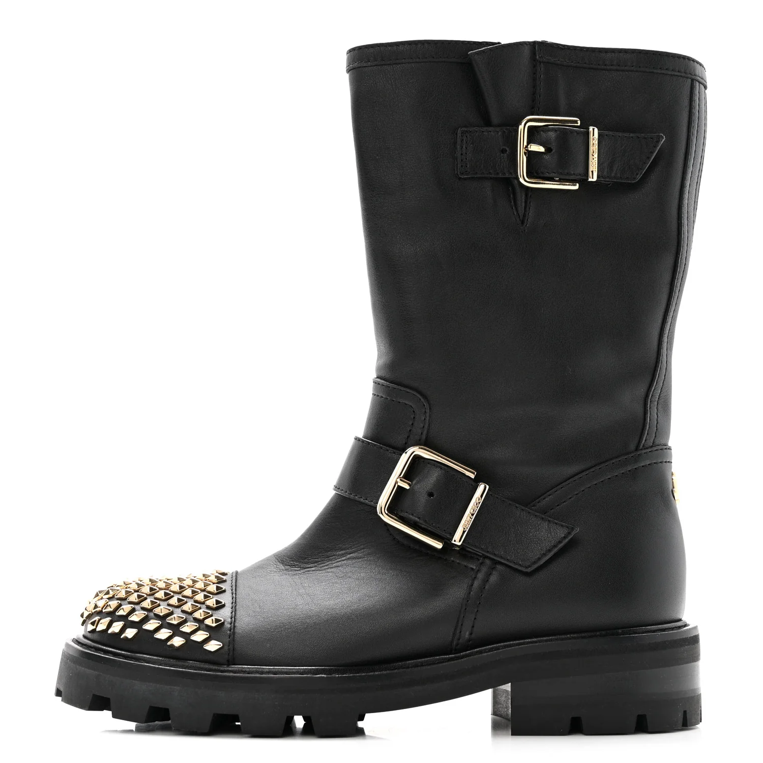Calfskin Studded Biker II Boots 36.5 Black