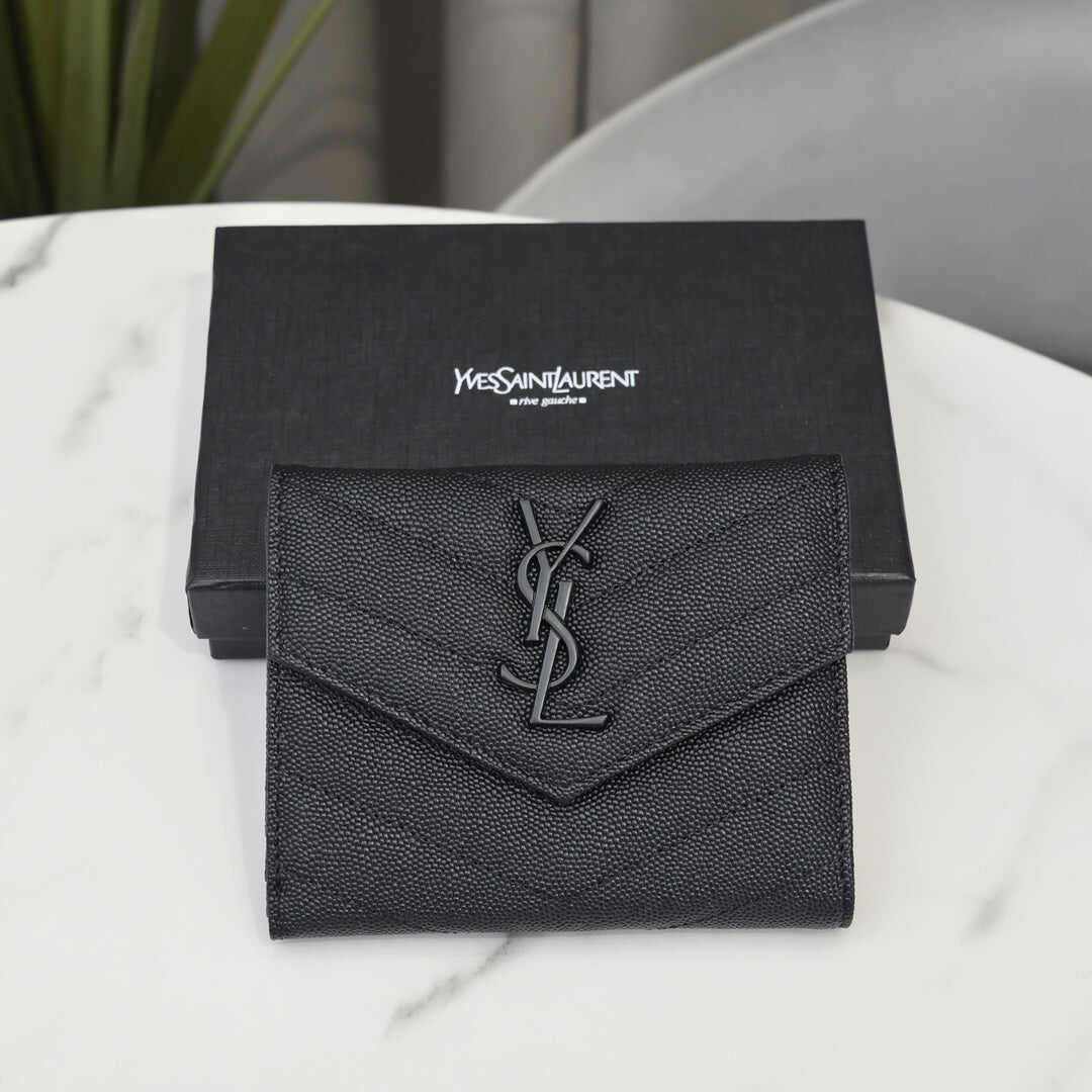 YSL【サンローラン】大人気ロゴ 小銭入れ付き 三つ折り財布4色