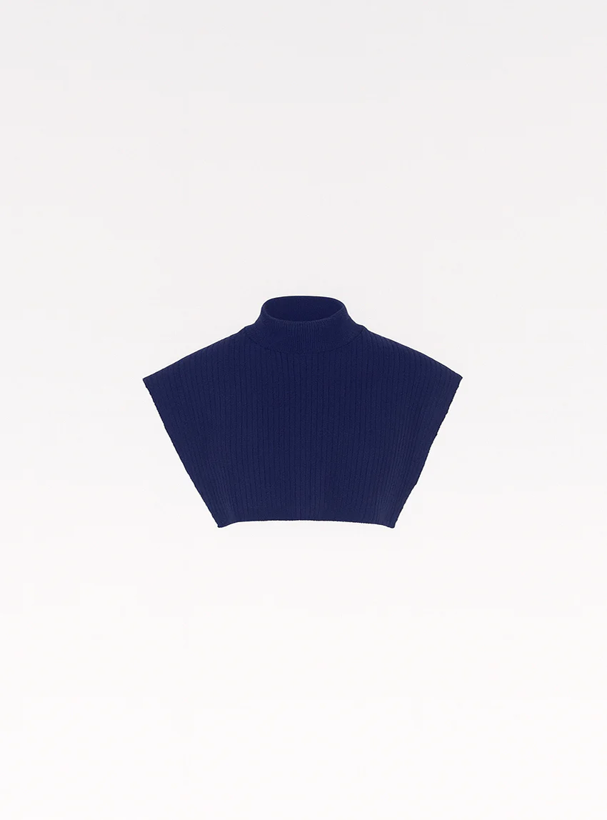 Col plastron mixte laine mérinos bleu marine