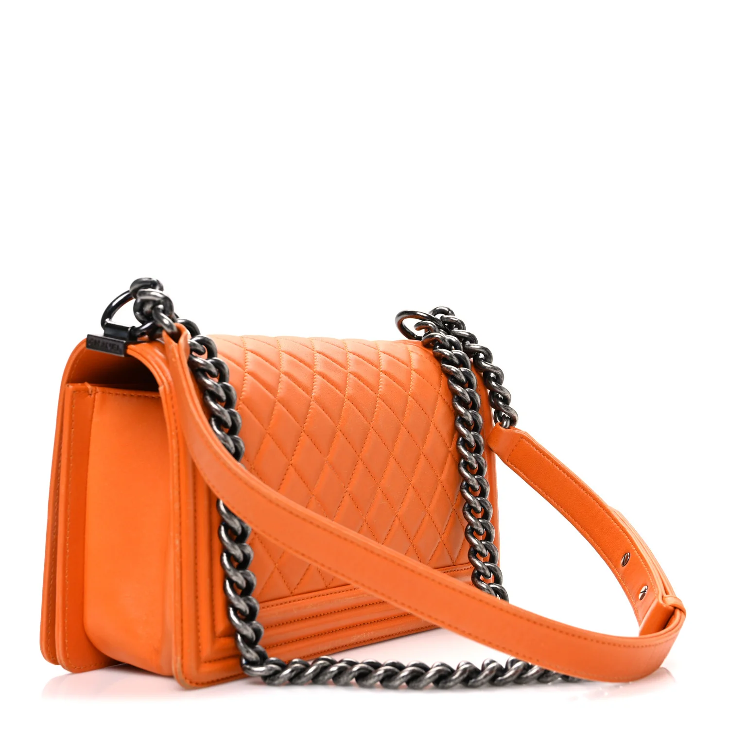 Lambskin Quilted Medium Boy Flap Orange
