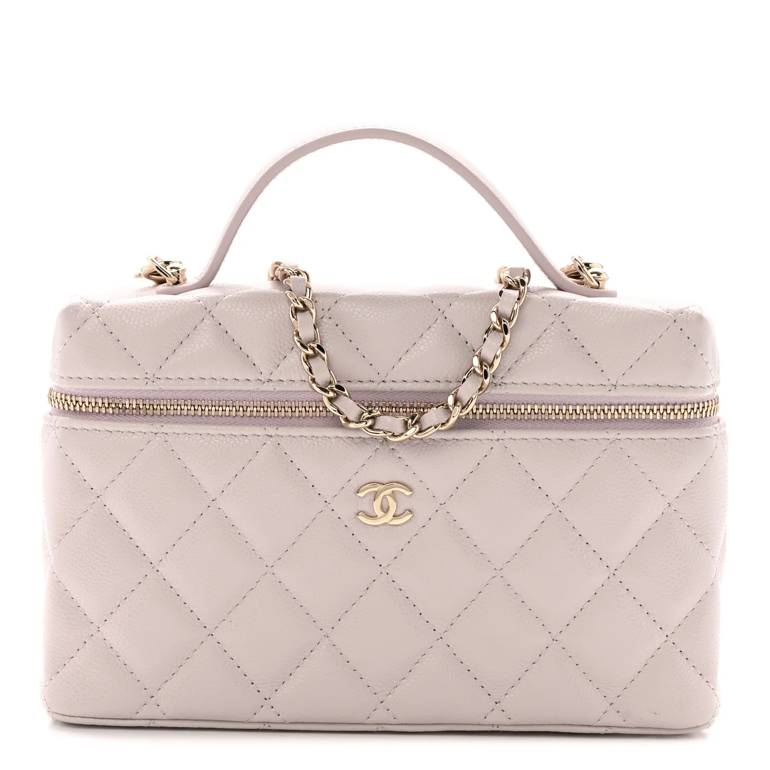Caviar Quilted Top Handle Slim Vanity With Chain Light Purple