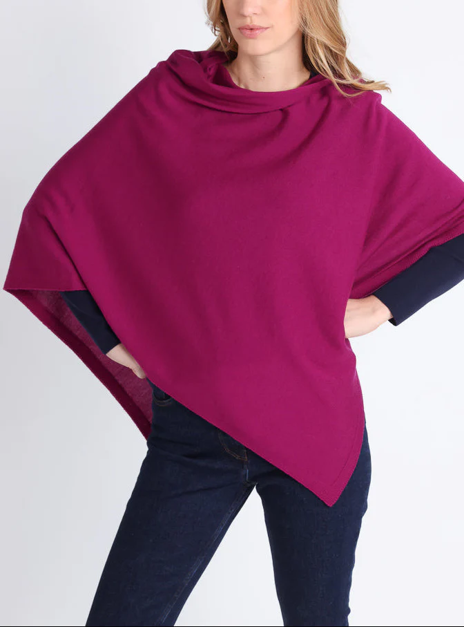 Poncho femme en laine mérinos violet
