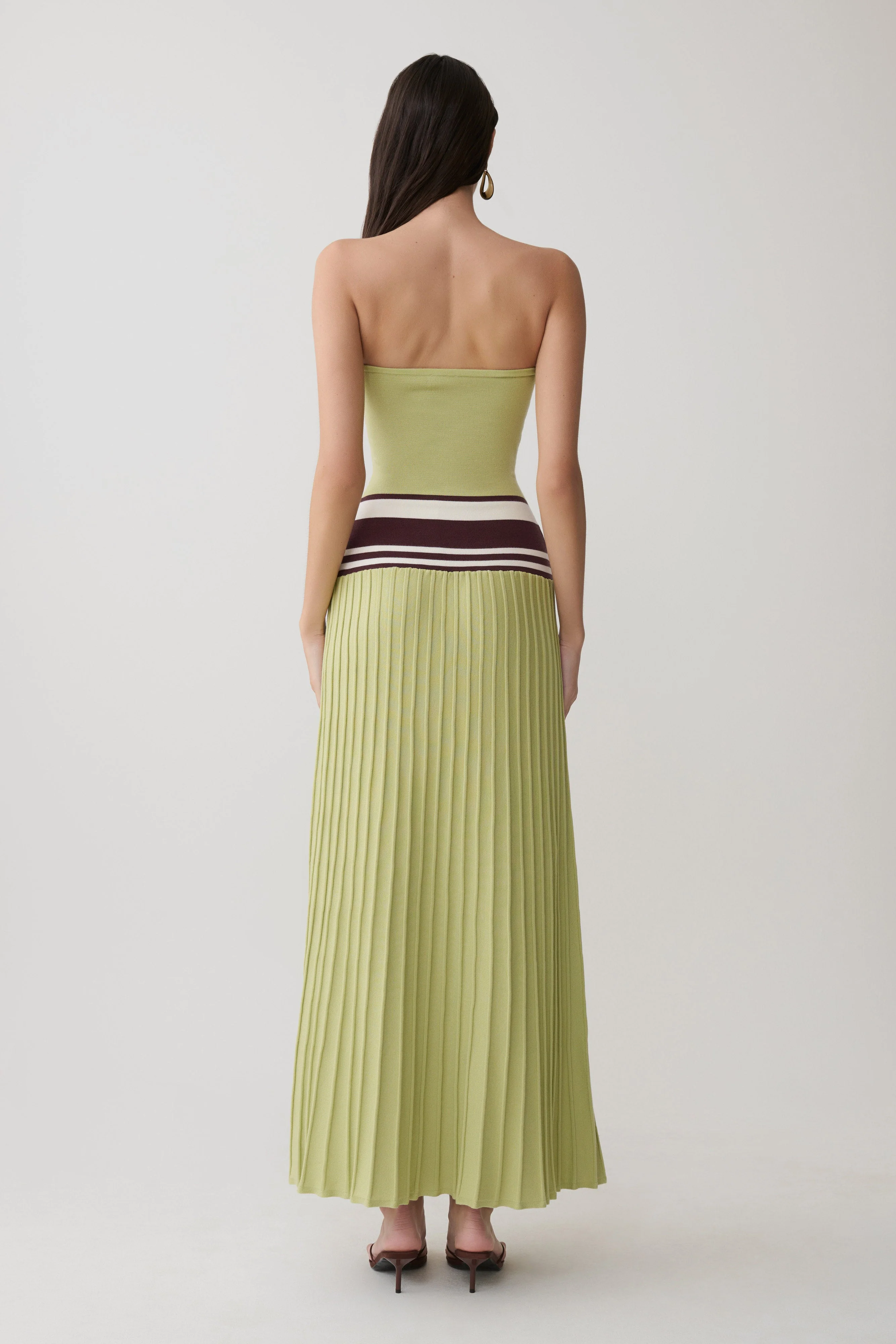 Solaris Strapless Contrast Knit Maxi Dress - Light Olive