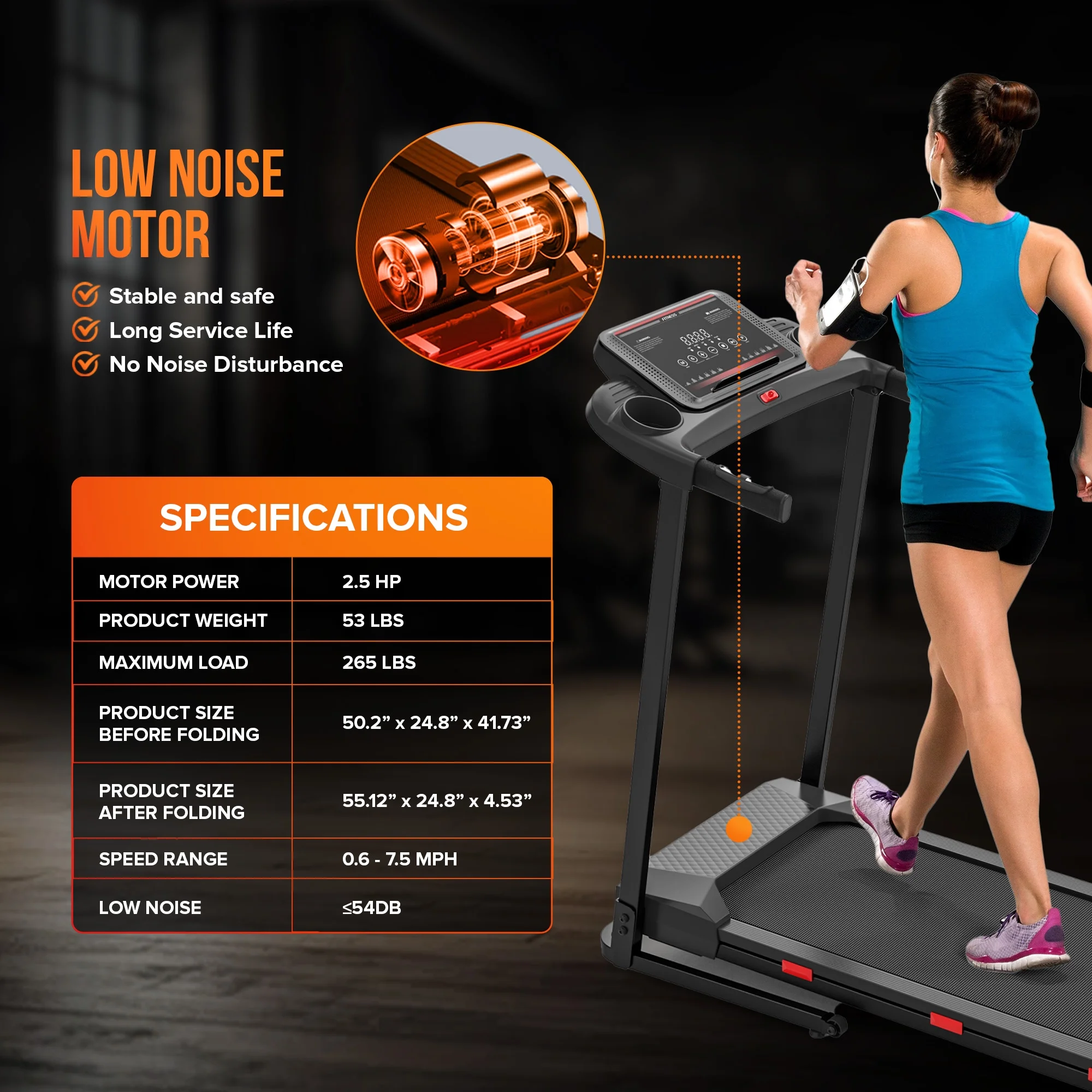 Cardio Flex Foldable Treadmill with Incline, Hand Rails, and Remote Control