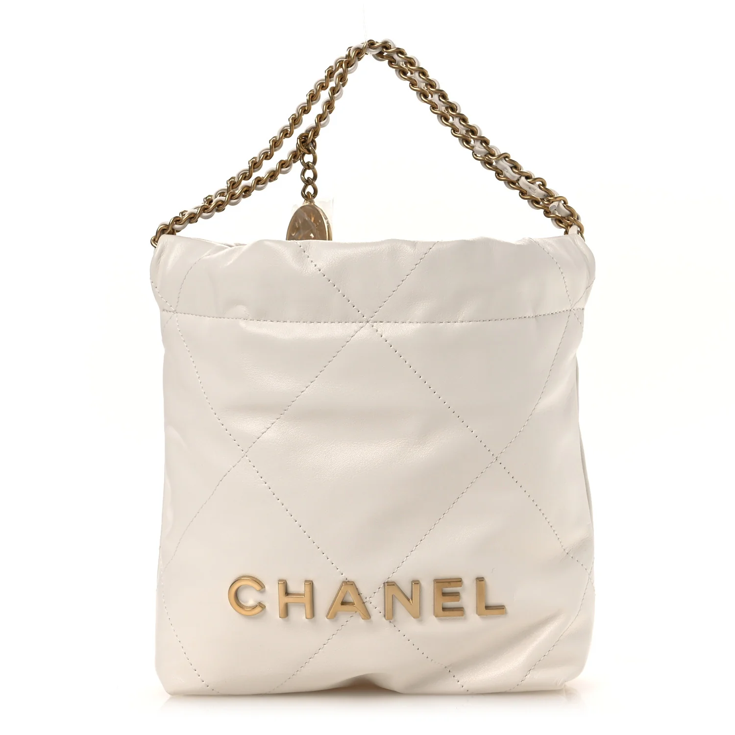 Shiny Calfskin Quilted Mini Chanel 22 White