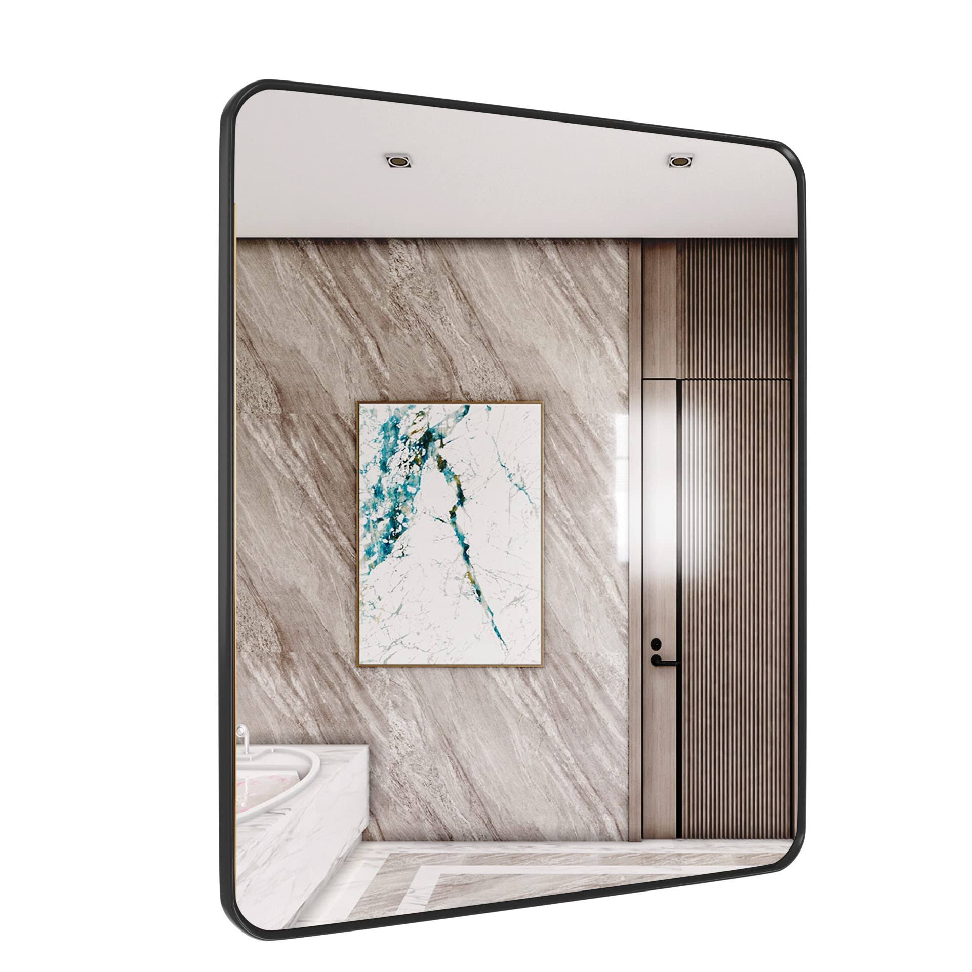 SNUGACE Black Metal Framed Mirror Rectangle Wall Mount Bathroom Vanity Mirror, 20�� x 28��