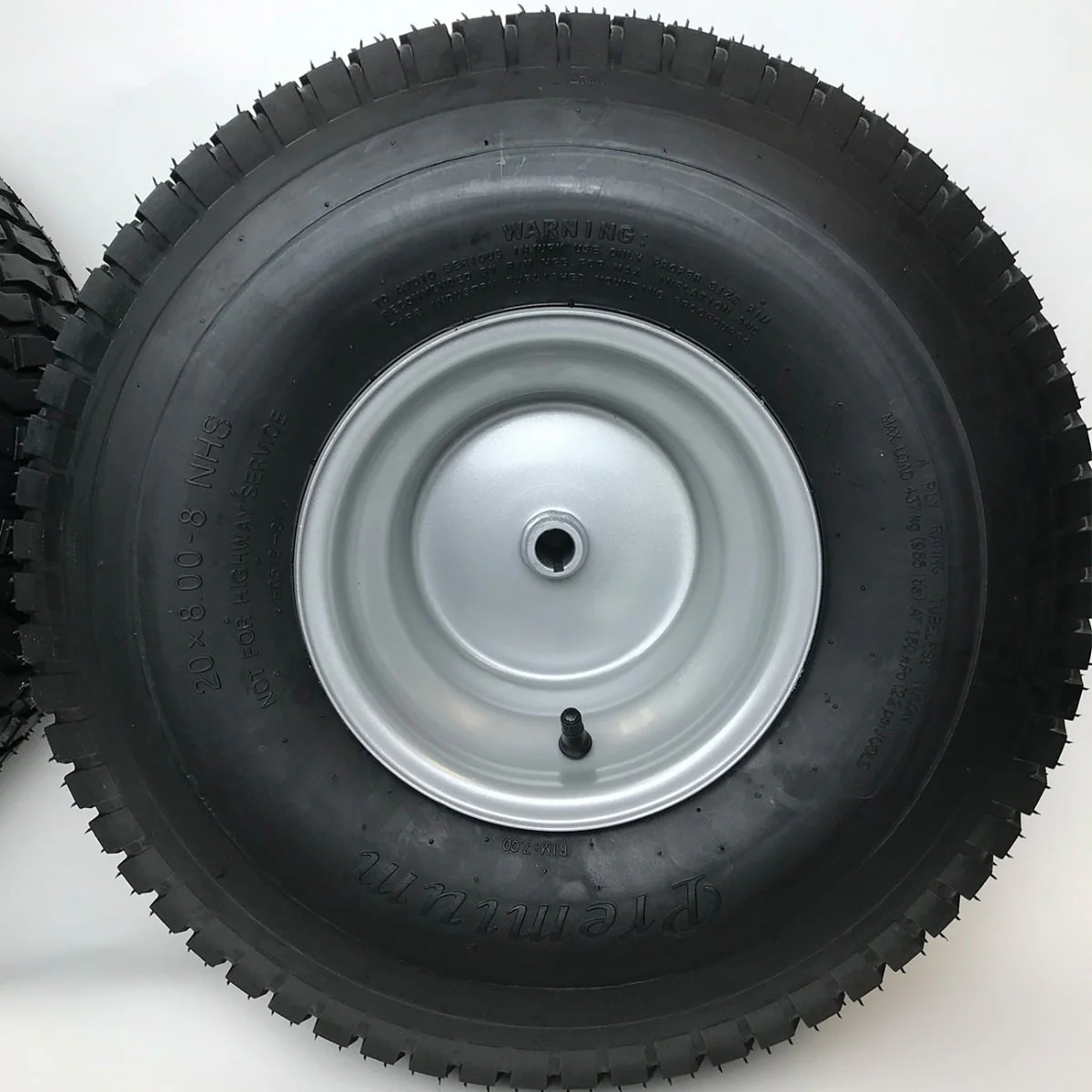 Set of 2 - Silver 20x8.00 - 8 Lawn Mower Tire and Rim - Fits on 3/4 in Axle