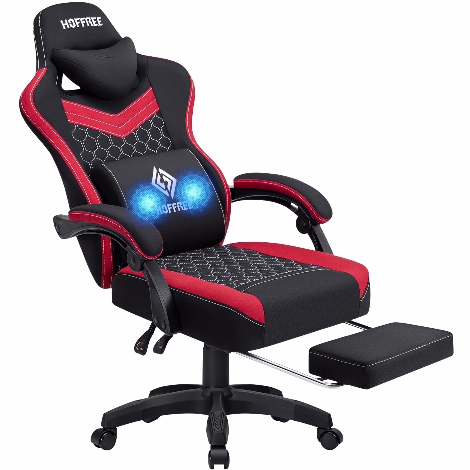Gaming Chair with Massage Fabric Office Chair with footrest for Adults, Ergonomic Gamer Chair with Headrest and Lumbar Support for Office Gaming, 440 LBS(Black) - Image 9
