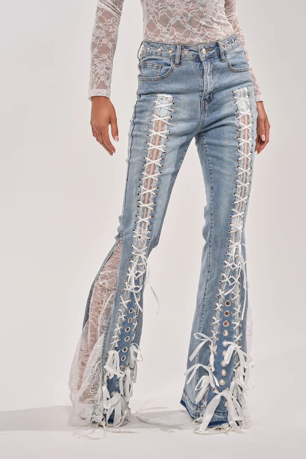 LOVE ME LIKE THAT LACE UP FLARE DENIM - Akira Store