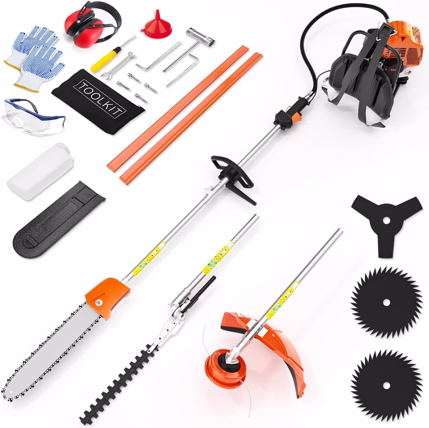 Zhixing 52CC 2-stroke 3-in-1 petrol lawn mower hedge trimmer, multifunctional garden pruning tool with weeder head + hedge blade, powerful lawn and tree trimmer, home gardening care machine