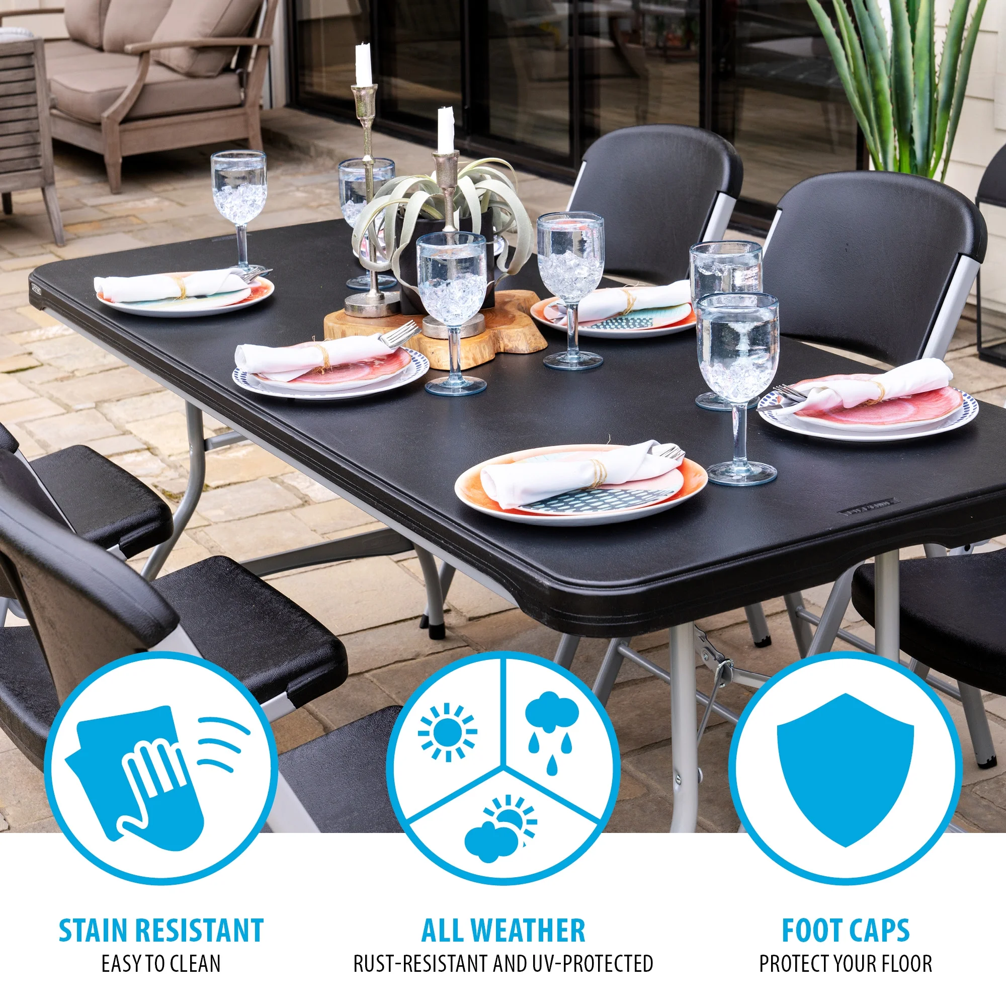 6 ft. Nesting Rectangle Folding Tables, Indoor/Outdoor, Black, 4 Pack (480350) - Image 7