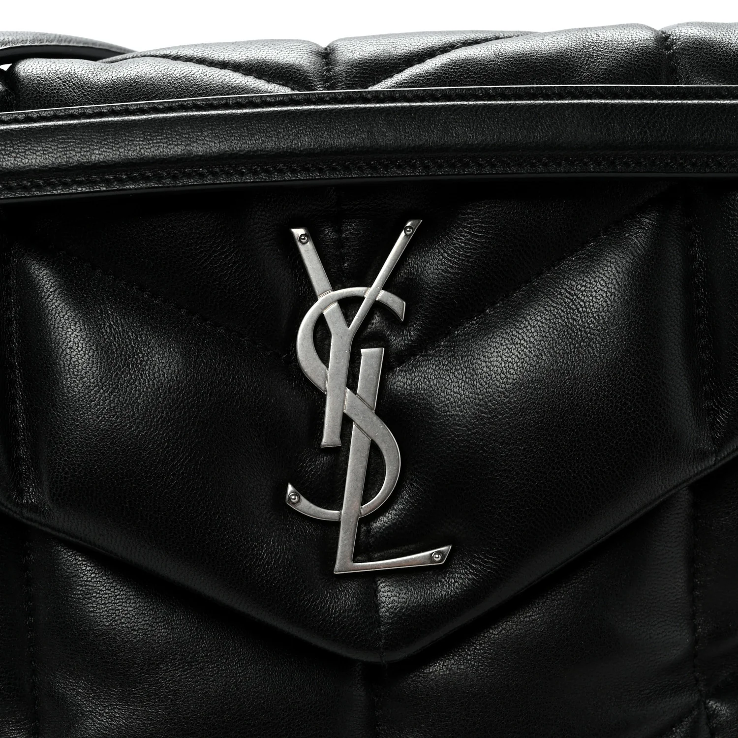 Lambskin Quilted Small Loulou Puffer Monogram Chain Satchel Black