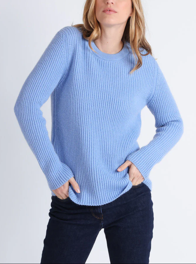 Pull femme en maille anglaise bleu