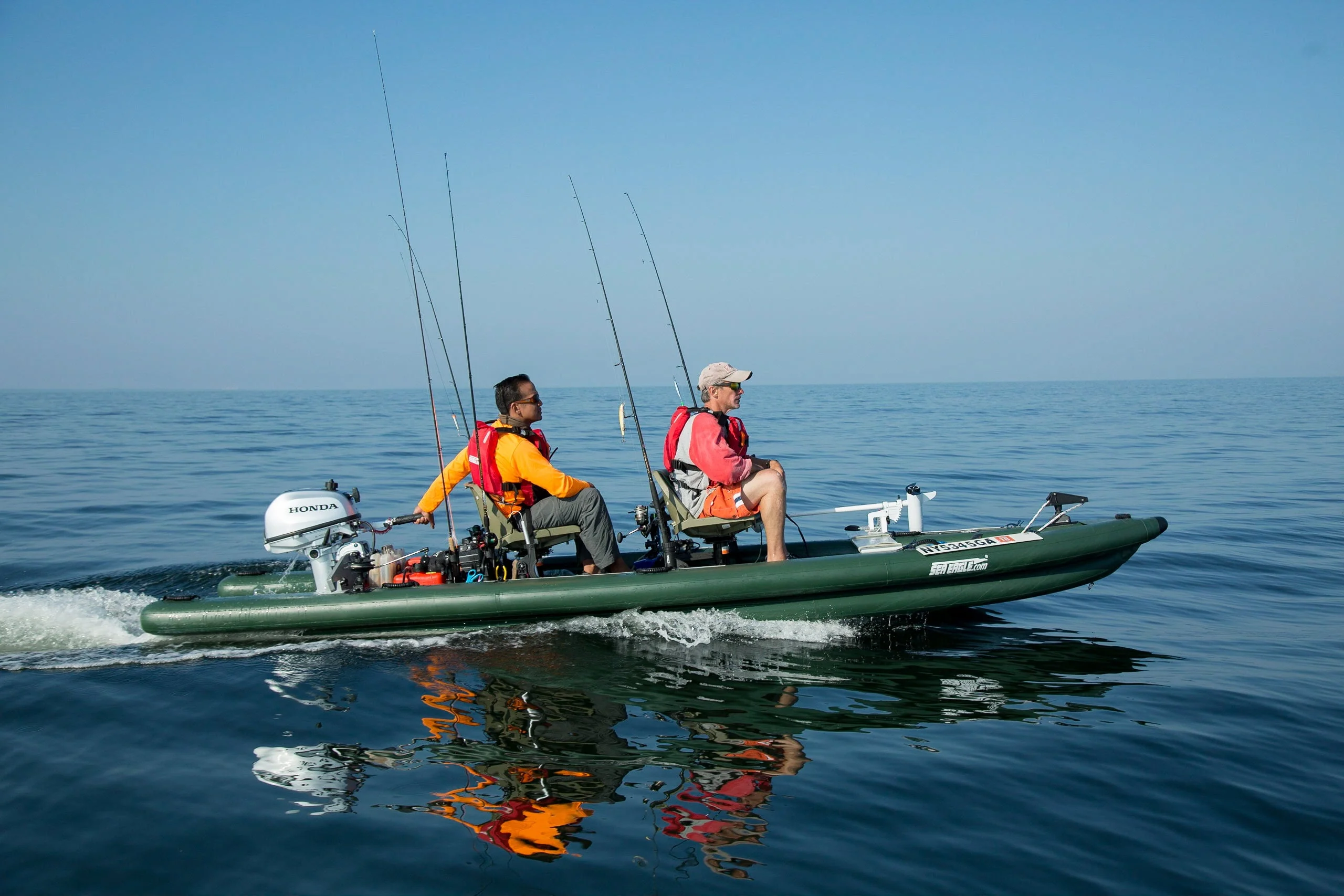 Sea Eagle FSK16 Inflatable Fishskiff 16 Frameless Fishing Boat - 2 Person Swivel Seat Canopy Package