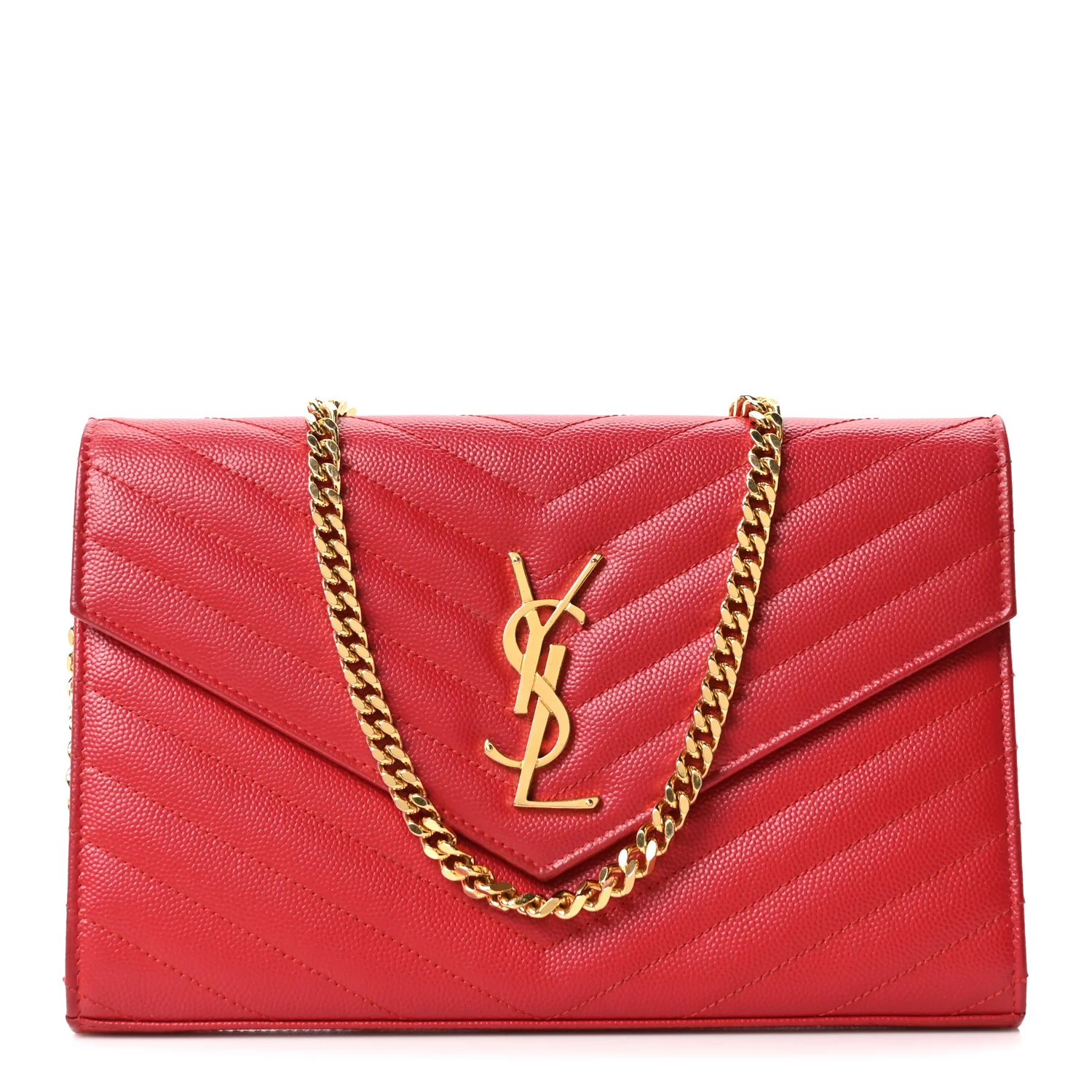 Grain De Poudre Matelasse Chevron Monogram Chain Wallet Rouge Eros