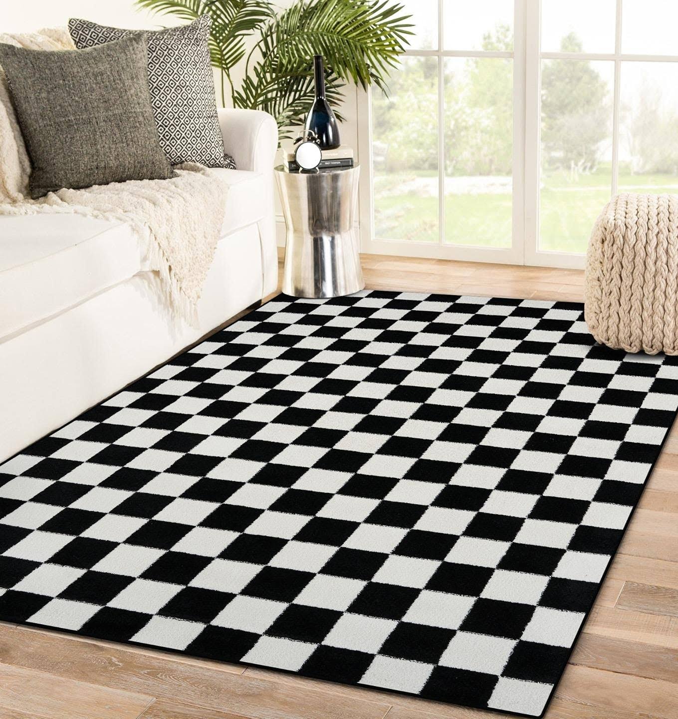 Luxe Weavers Checkered Black and White Geometric 2x3 Area Rug