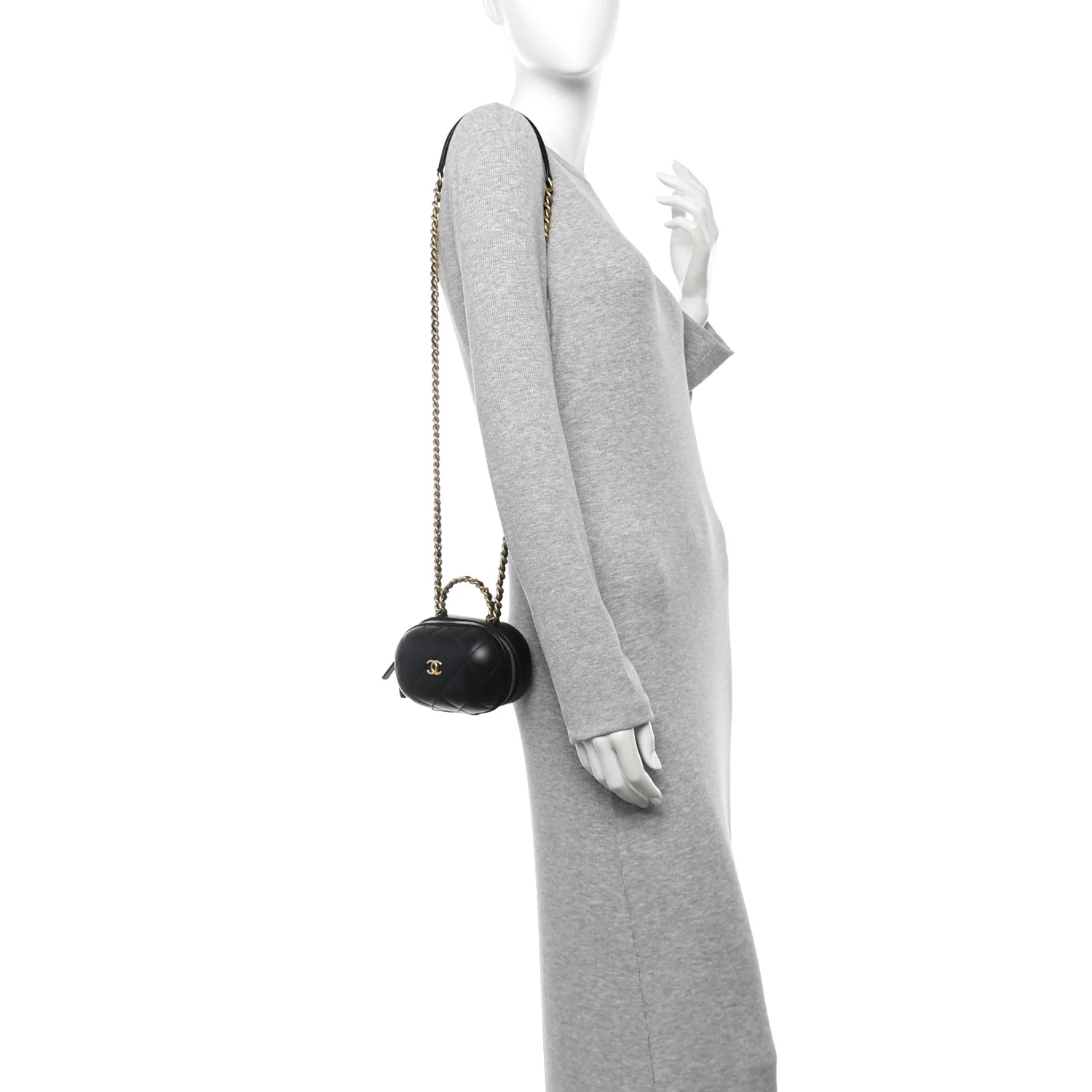 Lambskin Quilted CC Bubble Vanity Case With Chain Black