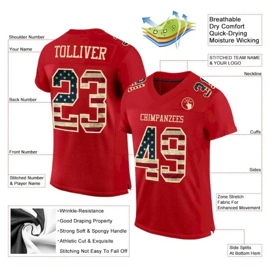 Custom Red Vintage USA Flag-City Cream Mesh Jersey