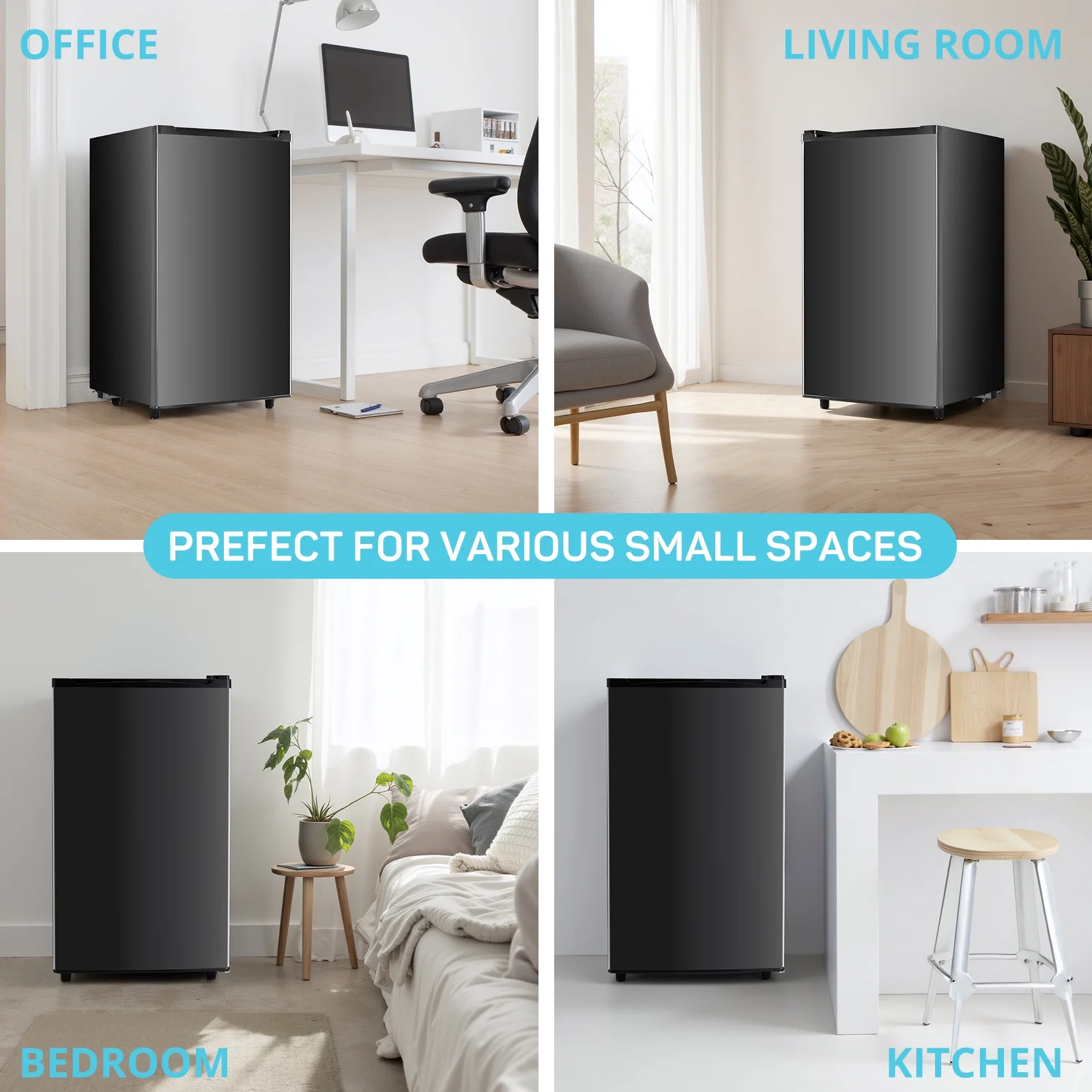 Upgraded Mini Fridge with Freezer, Compact Single Door, 3.2 Cu.Ft , Adjustable Thermostat, Low Noise, Perfect for Bedroom, Dorm, Office, 17.5" D x 17.7" W x 31.5" H, Black(Black) - Image 8