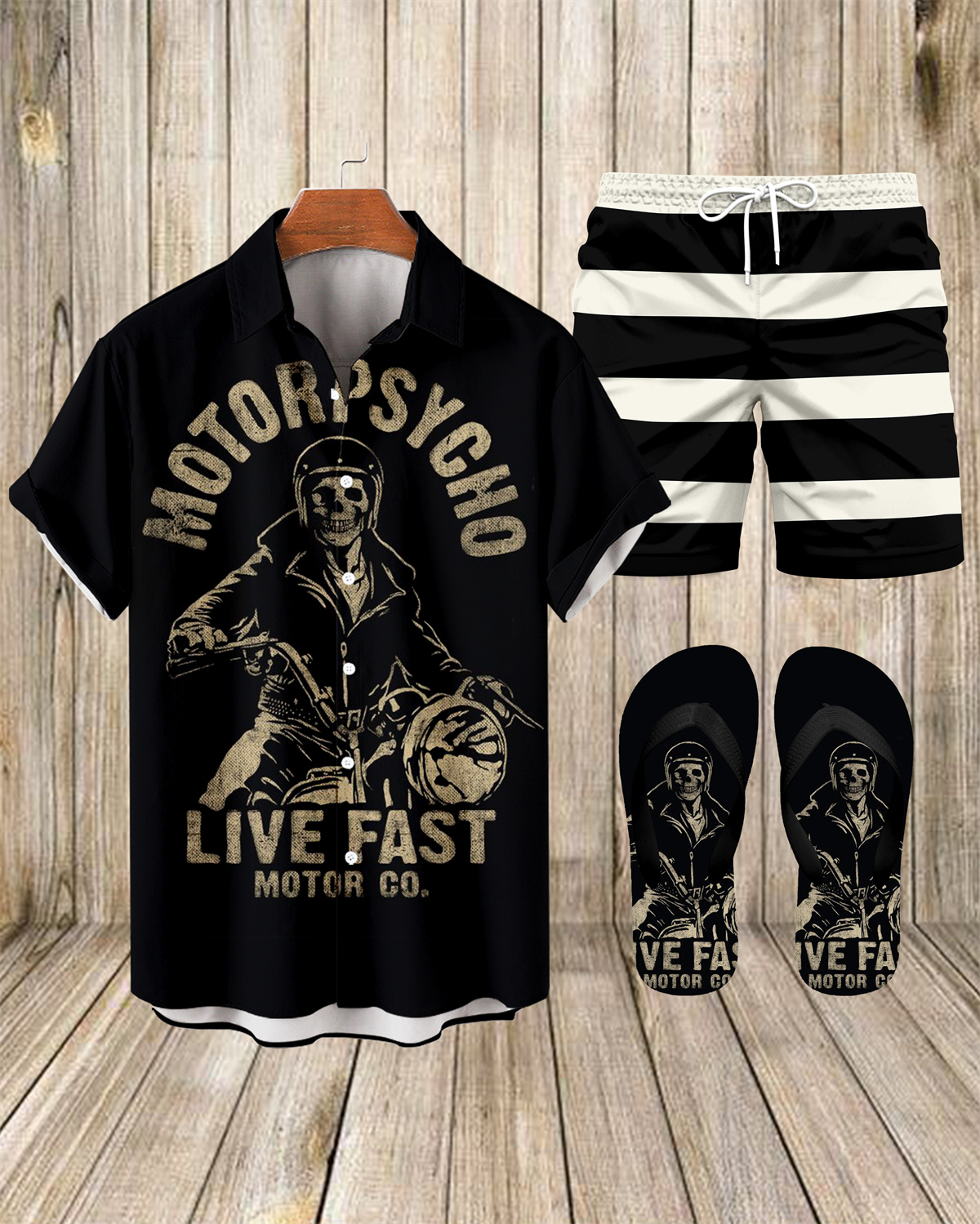 Ensemble trois pièces Suitmens pour homme, chemise imprimée moto modifiée, réf. 065