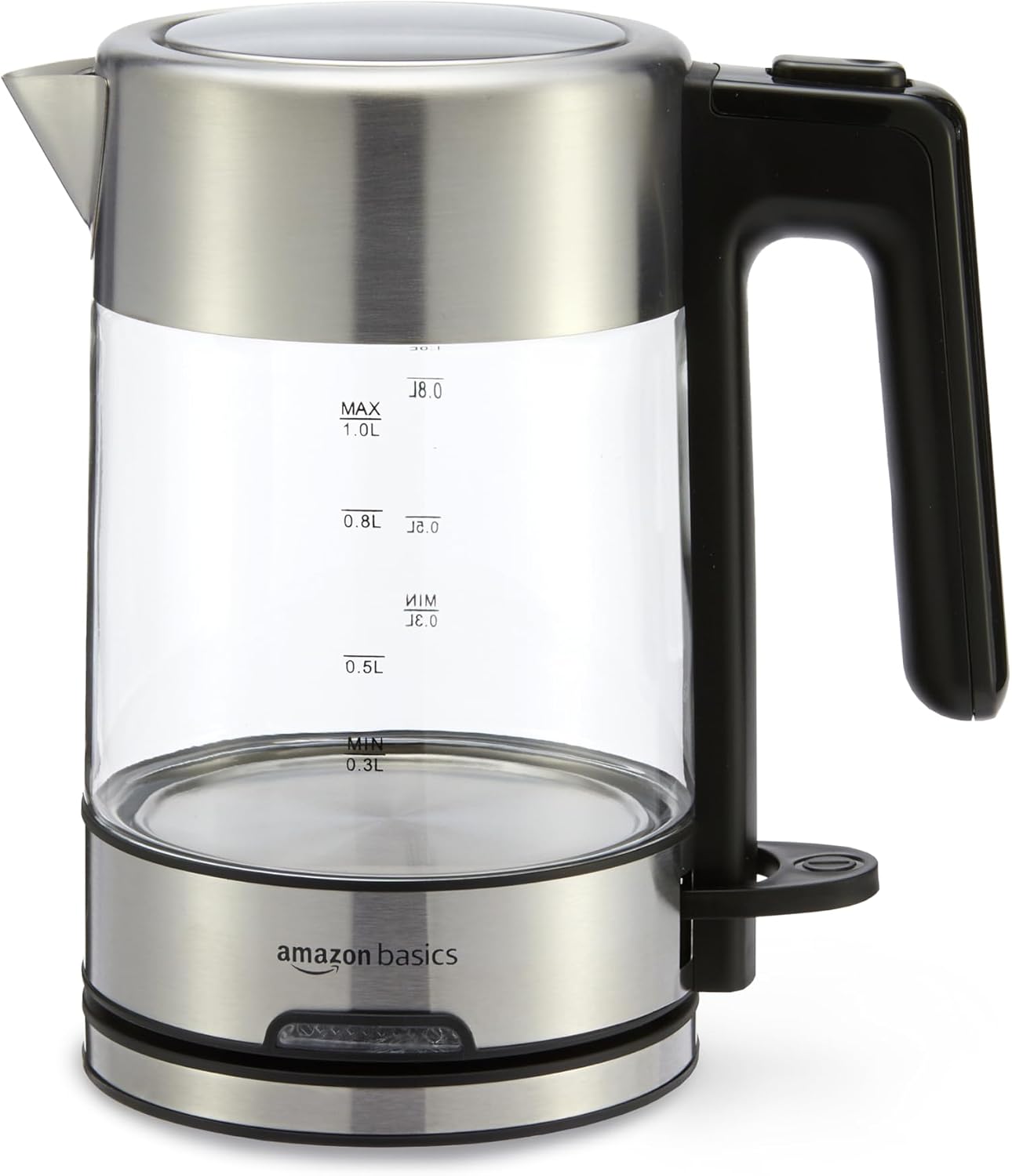 Amazon Basics Electric Kettle with Glass Carafe for Tea and Coffee, Fast Boiling, Auto Shut-Off, Boil-Dry Protection, Temperature Control, Removable Filter, 1 Liter, 1500W, BPA-Free