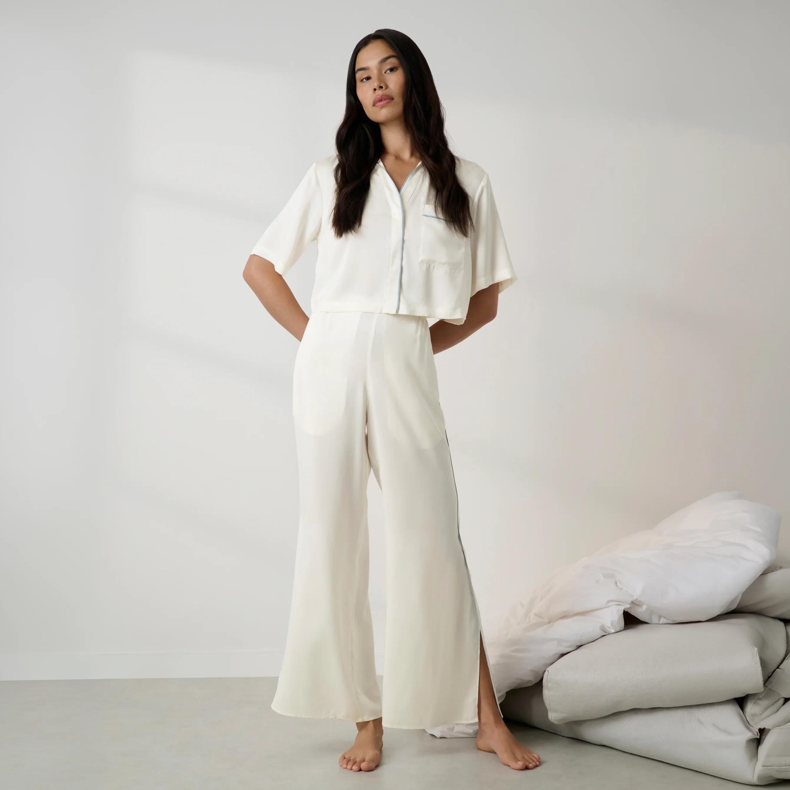 Washable Silk High Rise Pant Set