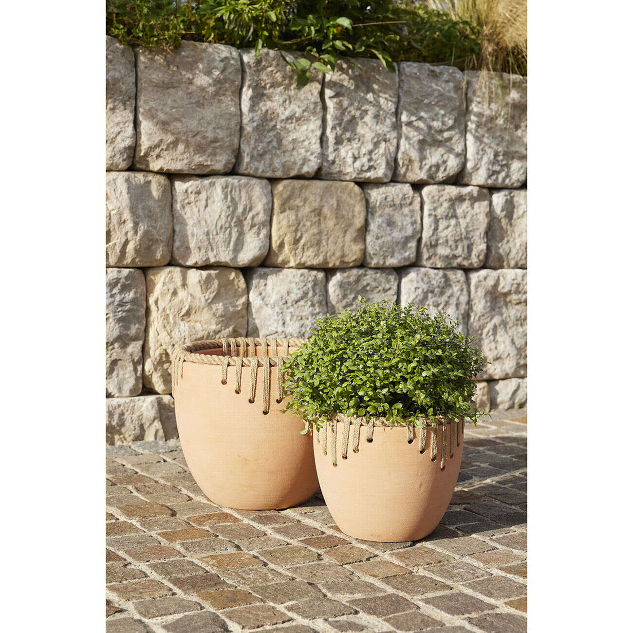 Pot rond terre cuite avec décor corde Ø30xH24cm